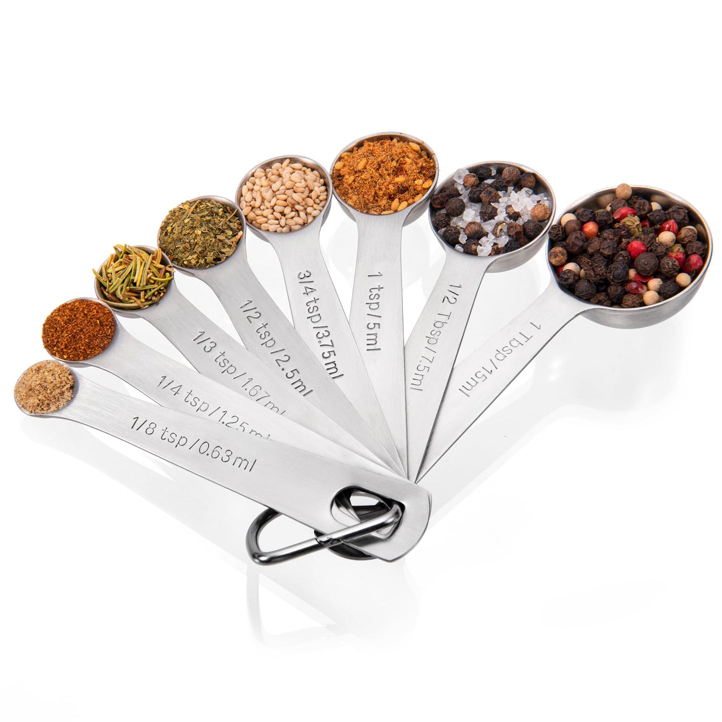 Doosu Measuring Spoons Set of 8-18/8 Stainless Steel Heavy Duty Teaspoons Tablespoons with Engraved Metric & US Measurements, Metal Measure Spoon for Dry and Liquid Ingredients, Dishwasher Safe
