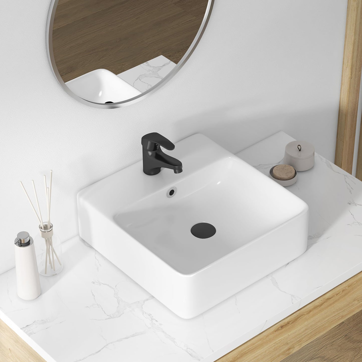24" x 16.5" Bathroom Sink Vessel Rectangle, Eridanus Hang Wall Mount Sinks Countertop Vanity Floating Trough Washbasin, Ceramic Porcelain Modern White Art Basin Bowl with Overflow