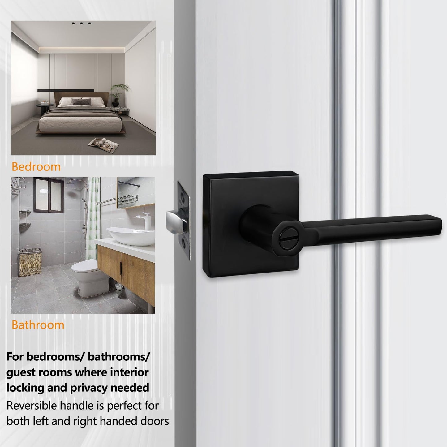 (10Pack) Bed/Bath Room Door Lever for Privacy Bathroom and Interior Door Door Lock Handle in Aged Matt Black, HD1601-DB-BK-10P