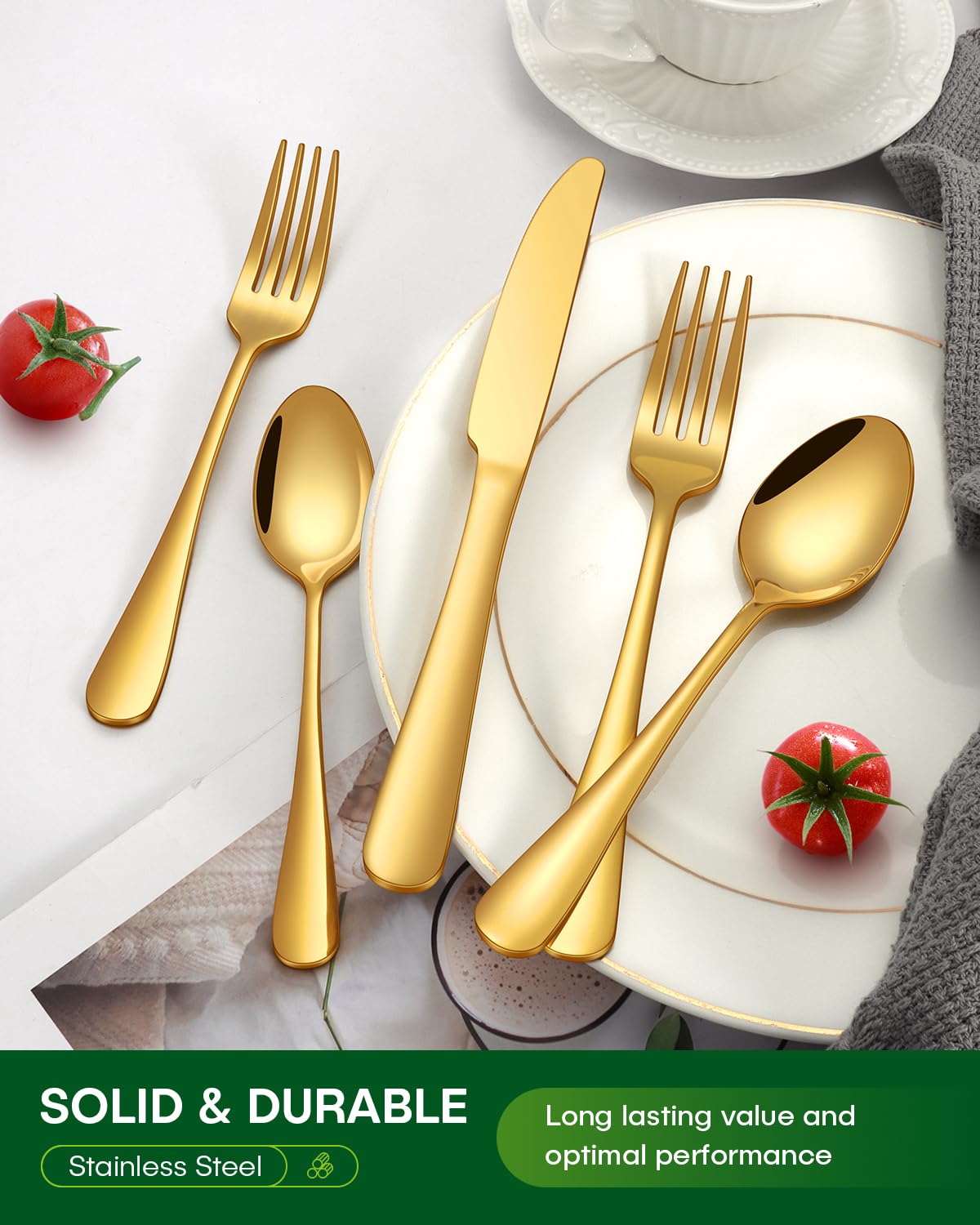 PHILIPALA 60 Piece Gold Silverware Set, Stainless Steel Flatware Set for 12 Food Grade Cutlery Utensil Set Include Knife Fork Spoon Mirror Polished Dishwasher Safe