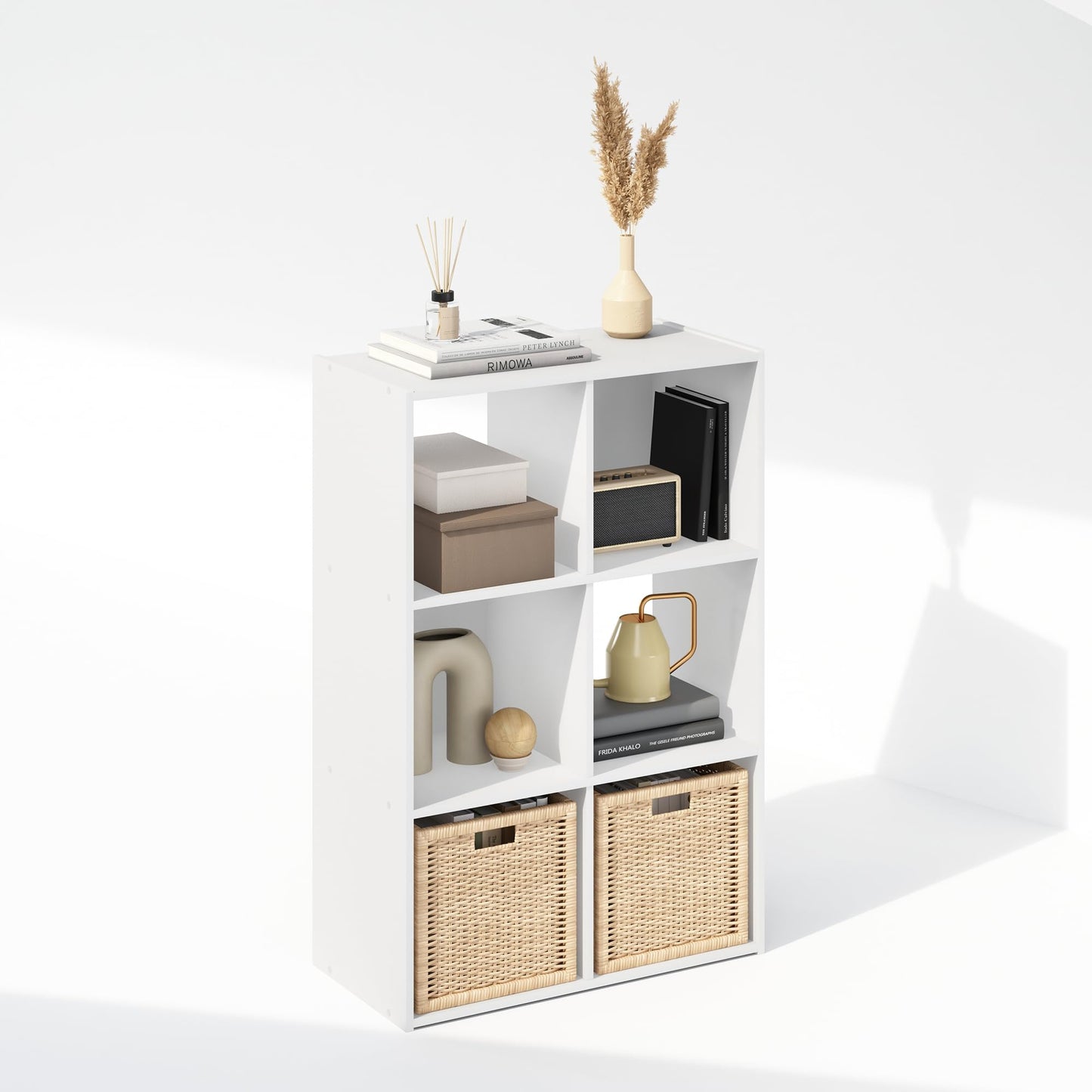Furinno PELLI Book Shelf, 6-Cube Bookshelf, Cube Storage Organizer Bookcase, 11.7 x 23.7 x 35.4, for Living Room, Bedroom, Home Office, White