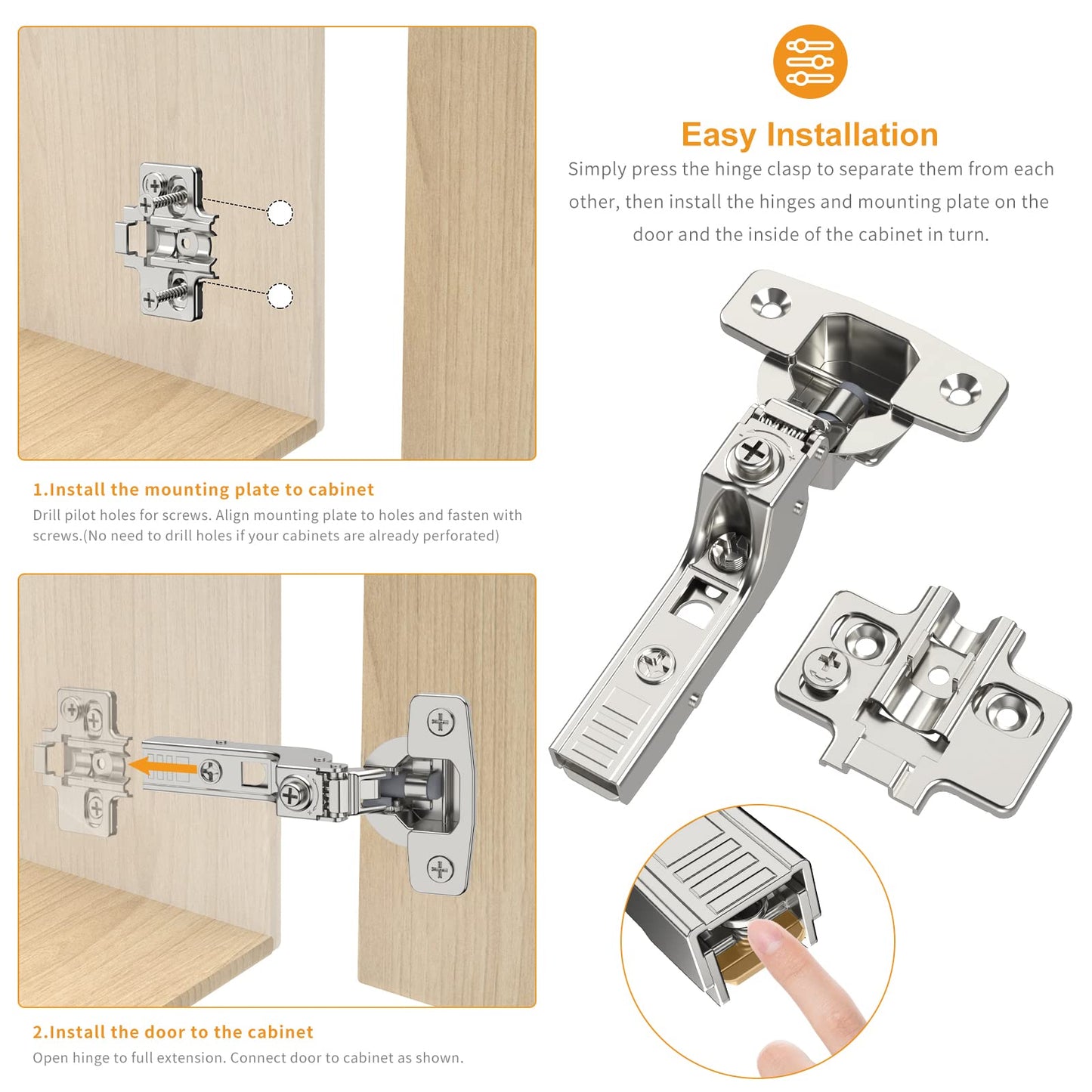 Chibery 10 Pack Frameless Inset Soft Close Concealed European Hinges, Self Closing Satin Nickel, 105 ° Open Angle 4D Adjustment, Speed Control, Clip On, Stainless Steel for Cabinet Door