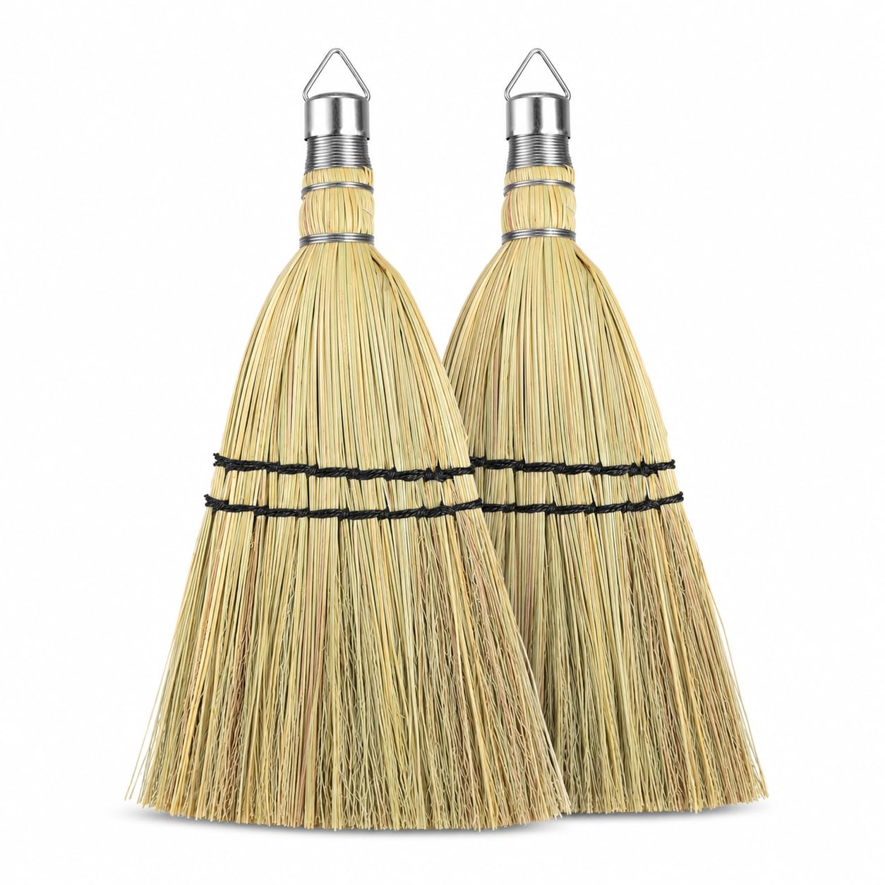 SINZHU Hand Held Whisk Broom 2 Pack, 12" Natural Handmade Corn Mini Broom with Stiff Bristles, Small Straw Sweeping Brush for Fireplace, Car Detailing, Workbench & Farmhouse Decor
