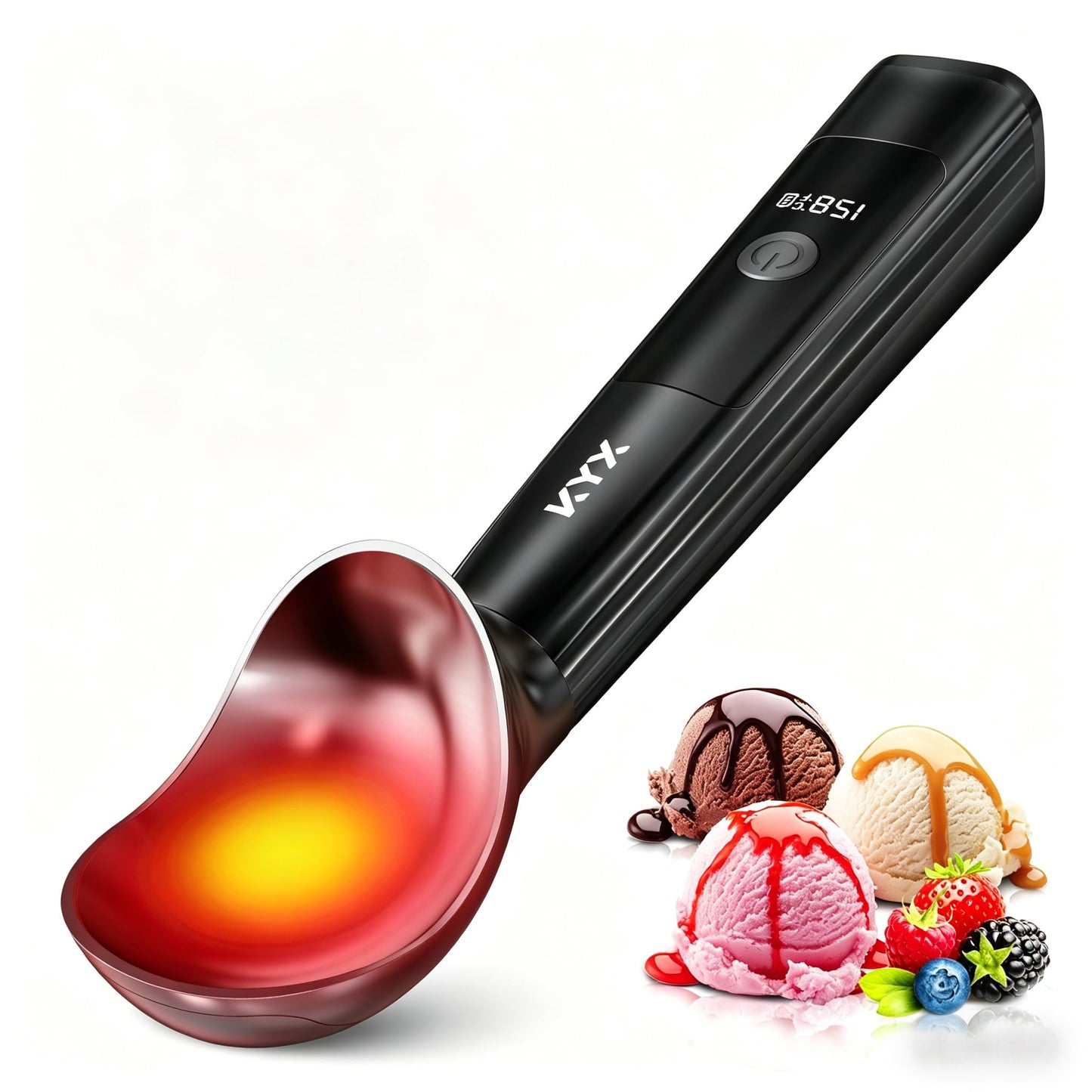 KYX Heated Ice Cream Scoop, with USB-C Charging, 3 Temperature Settings, Food-Grade Zinc Alloy, IPX6 Waterproof & Auto Shut-Off, Ideal for Scooping Hard Ice Cream, Gelato & Frozen Desserts