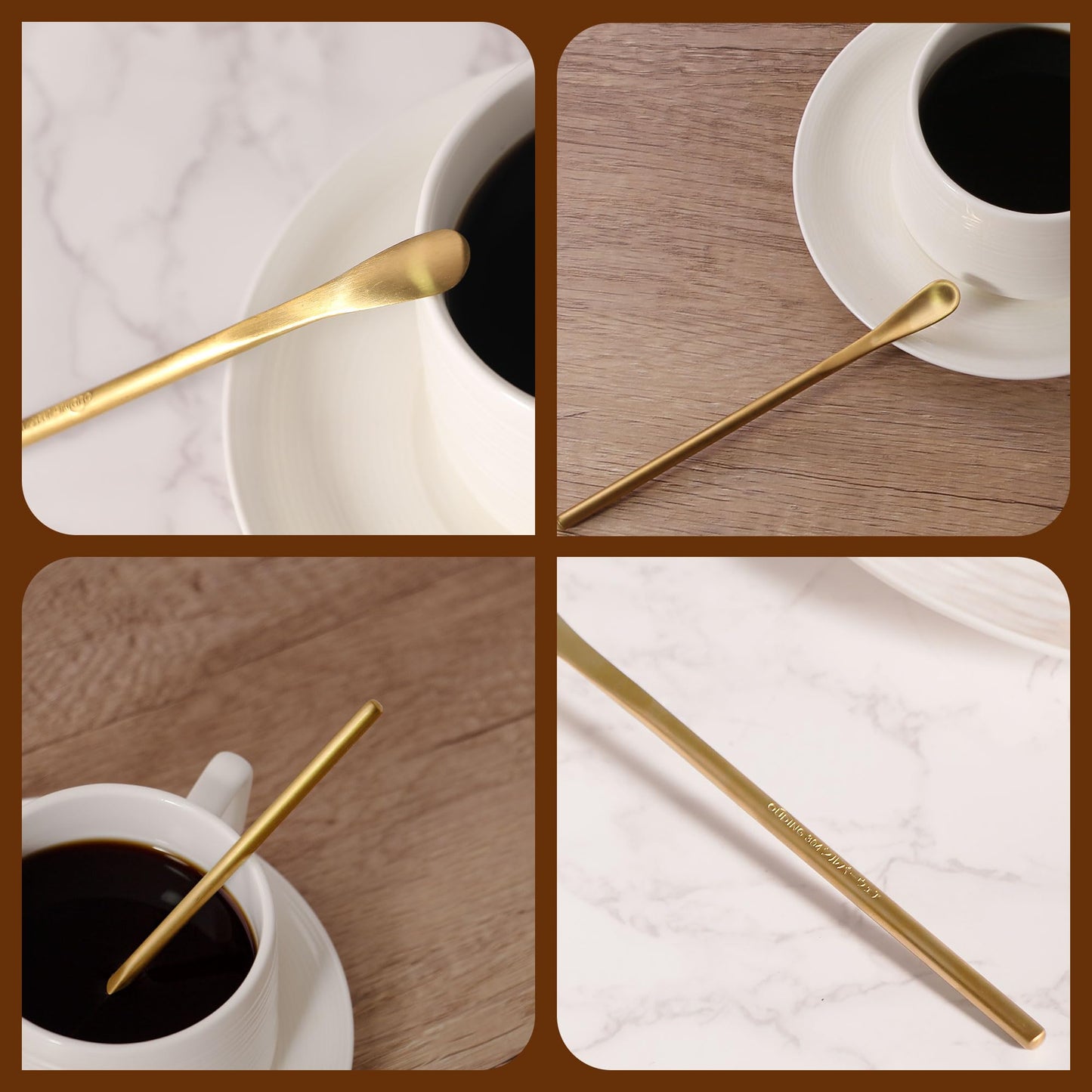 IMEEA 5.9-Inch Mini Espresso Spoons & Coffee Stirrers SUS304 Stainless Steel Coffee Demitasse Stir Stick, Set of 4, Gold Finish