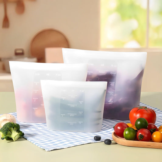 Reusable Storage Bag, 12 Pack 100% Silicone Food Storage Bags Stand Up Silicone Zip Lock Bags for Food Container, Freezer Microwave Oven Dishwasher Safe, 4 Medium 4 Small 4 Extra Small, Translucent