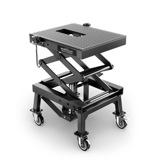 HUGOASIS 300 LBS Heavy Duty Motorcycle Scissor Lift Table, Portable Hydraulic Lift Jack with Wheels, 13.8" to 34.3" Lift Range, 16.1"x13.4" Platform for Motorcycle, Dirt Bike, Scooter Maintenance
