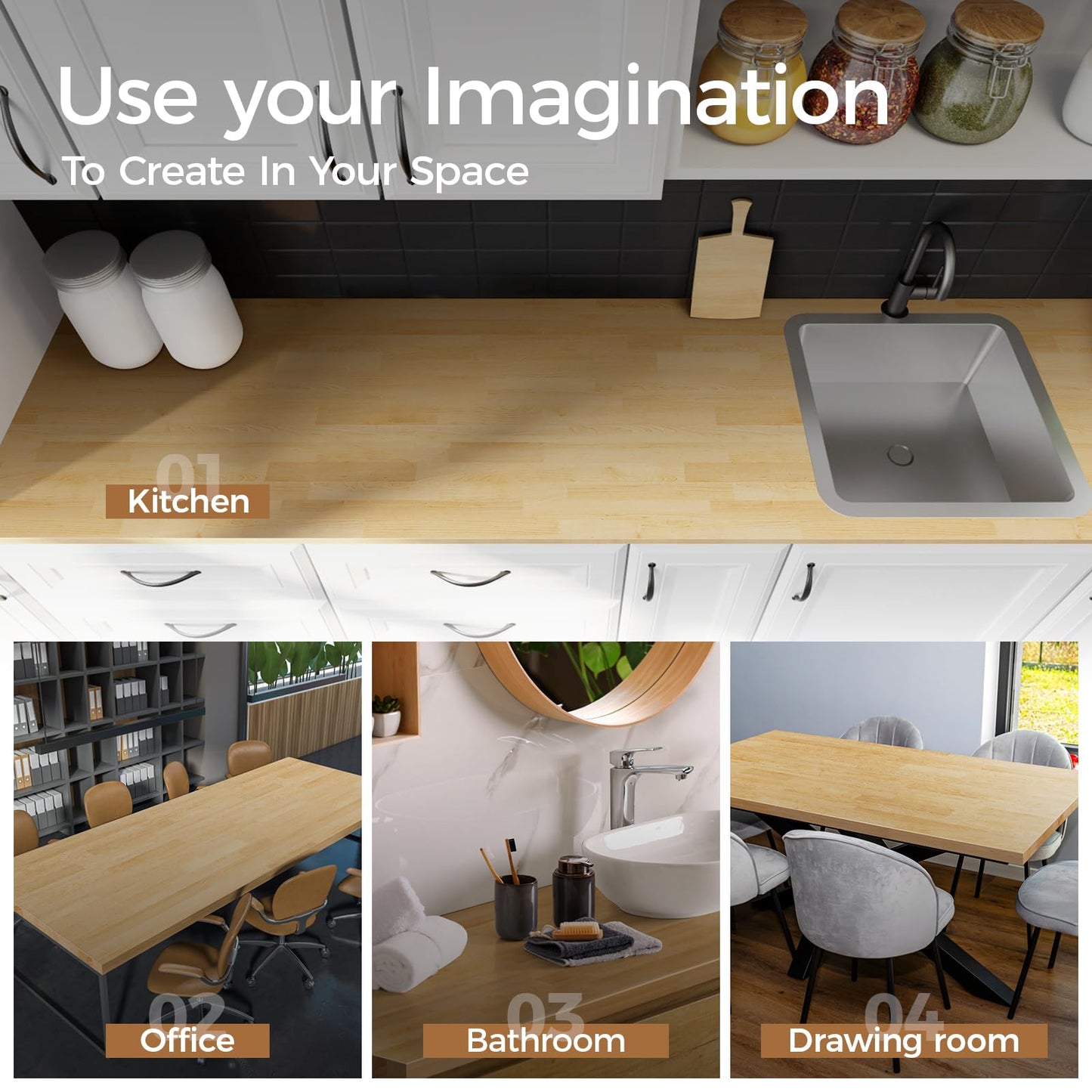 Unfinished Birch Butcher Block Countertop - Solid Wood Cutting Board for Kitchen Island, DIY Desk & Washer Dryer Top, Customizable Surface, 72" x 25" x 1.5" Thick