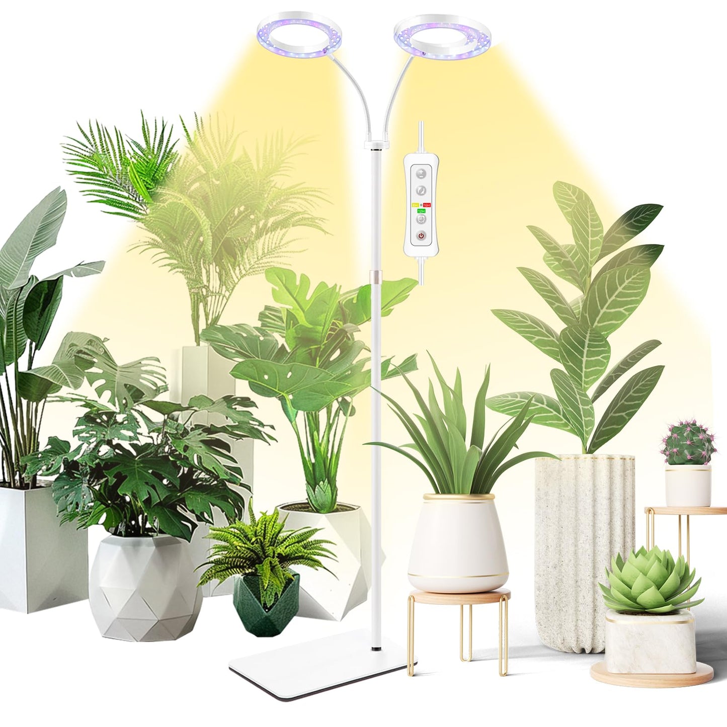 yadoker Desk Plant Grow Light for Indoor Plant, Dual-Head LED Grow Light,Height Adjustable,Automatic Timer with 8/12/16 Hours,10-Level Brightness,Ideal for Small Plant Grow