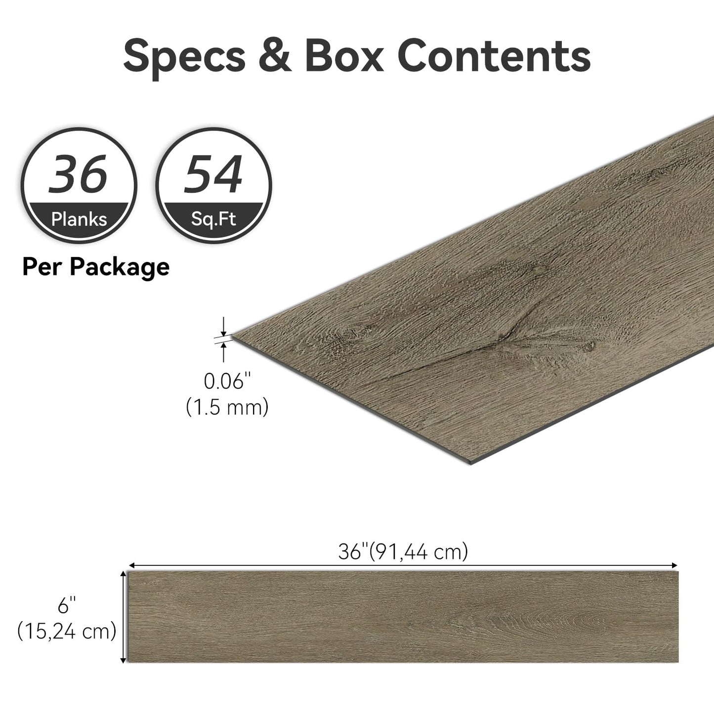 Mysflosy Peel and Stick Floor Tiles, Self-Adhesive Luxury Vinyl Flooring Plank, 6'' x 36'', 36 Pack 54 Sq.Ft, Waterproof DIY Deep Wood Grain Planks Easy to Install for Kitchen, Living Room