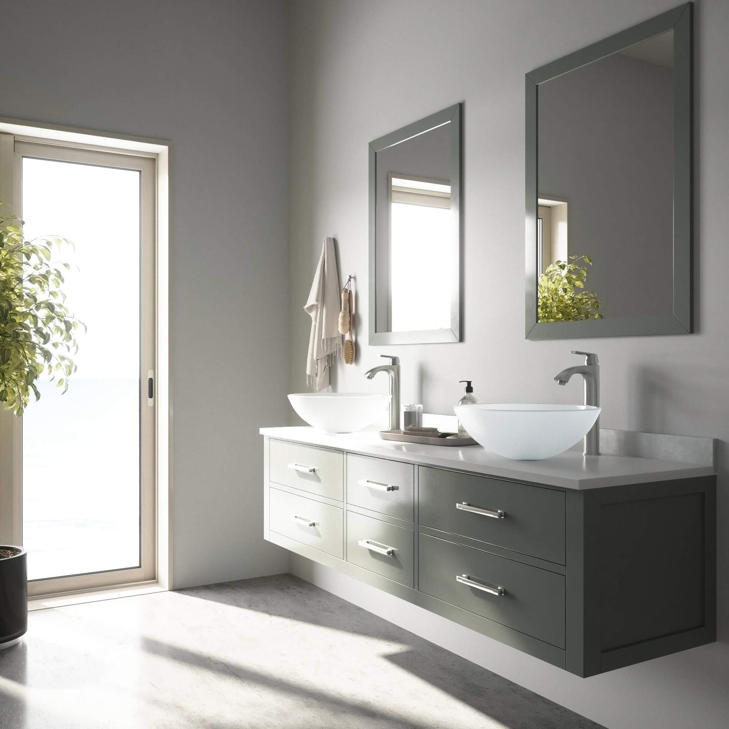 VIGO 17" L -17" W -12" H White Frost Glass Round Vessel Sink Set with Faucet and Drain -VGT1091