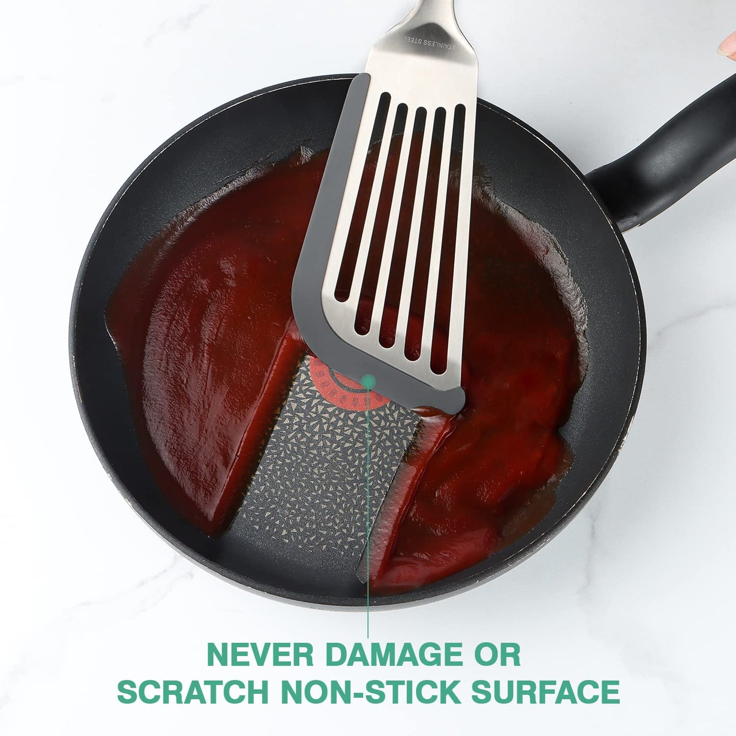 Lebabo Silicone Spatula - Fish Spatula for Non Stick Frying Pan - Flexible Slotted Turner for Cooking and Flipping - Stainless Steel Egg Flipper with Silicone Edge - Heat Resistant - Dishwasher Safe