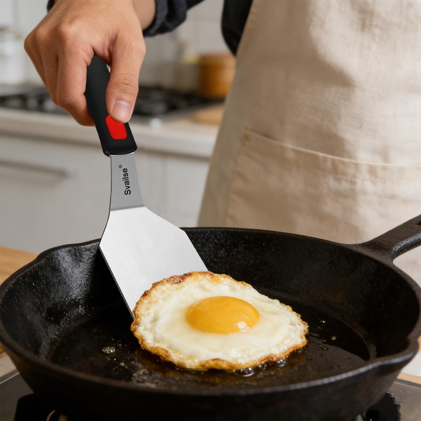 Svailse 2Pcs Stainless Steel Spatula Set, Metal Turners for Kitchen Use, Metal Cooking Utensils for Cast Iron Skillet with Silicone Handle, Spatula Flipper for Frying Egg, Brownie, Cookies or Pancake