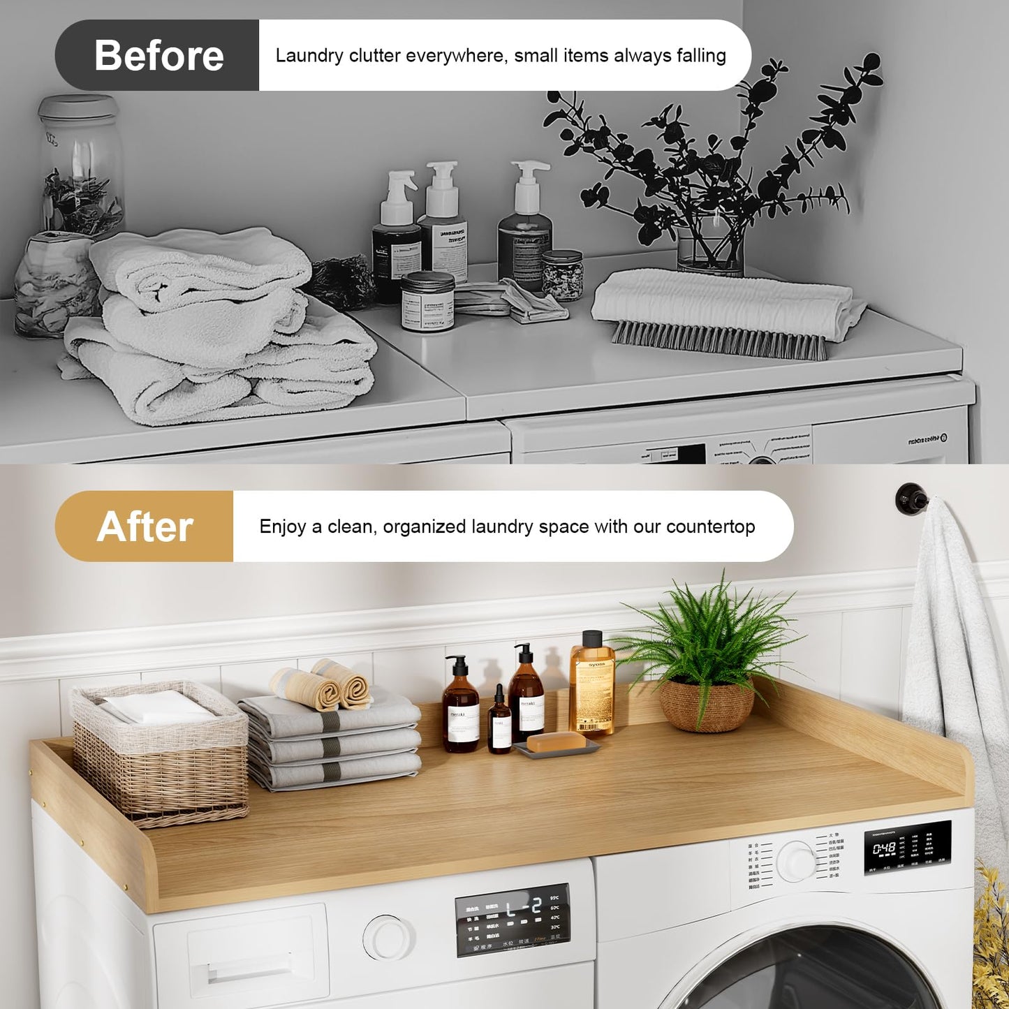 FZGhome Washer Dryer Countertop, 27.5 x 54 Inch Washer and Dryer Countertop for Laundry Room Organization with Edge Wooden, Oak