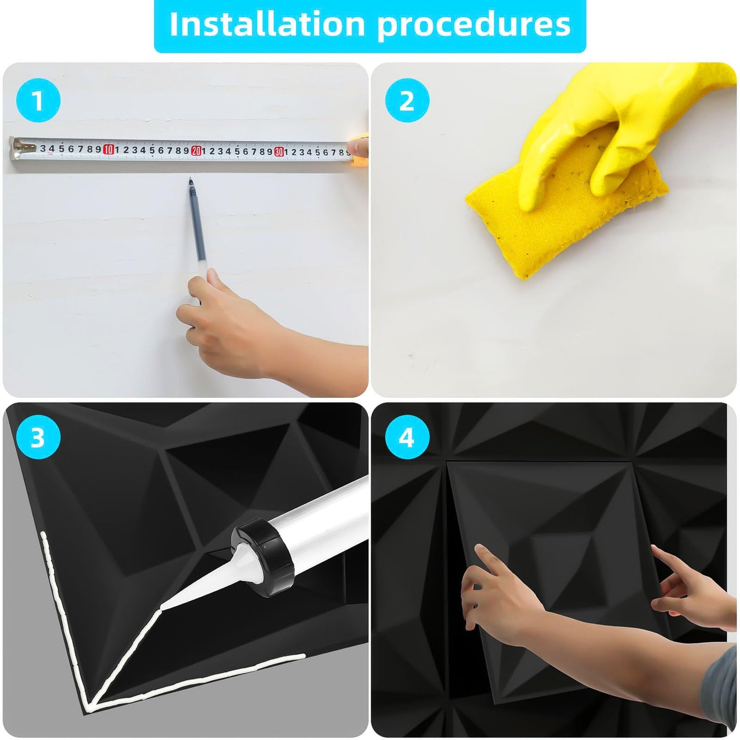Umedol 40 PCS 3D Wall Panels for Interior Wall Décor Black 11.8"*11.8" Covering Panels, PVC Textured 3D Wall Tile for Living Room, Bedroom DIY Interior Décor