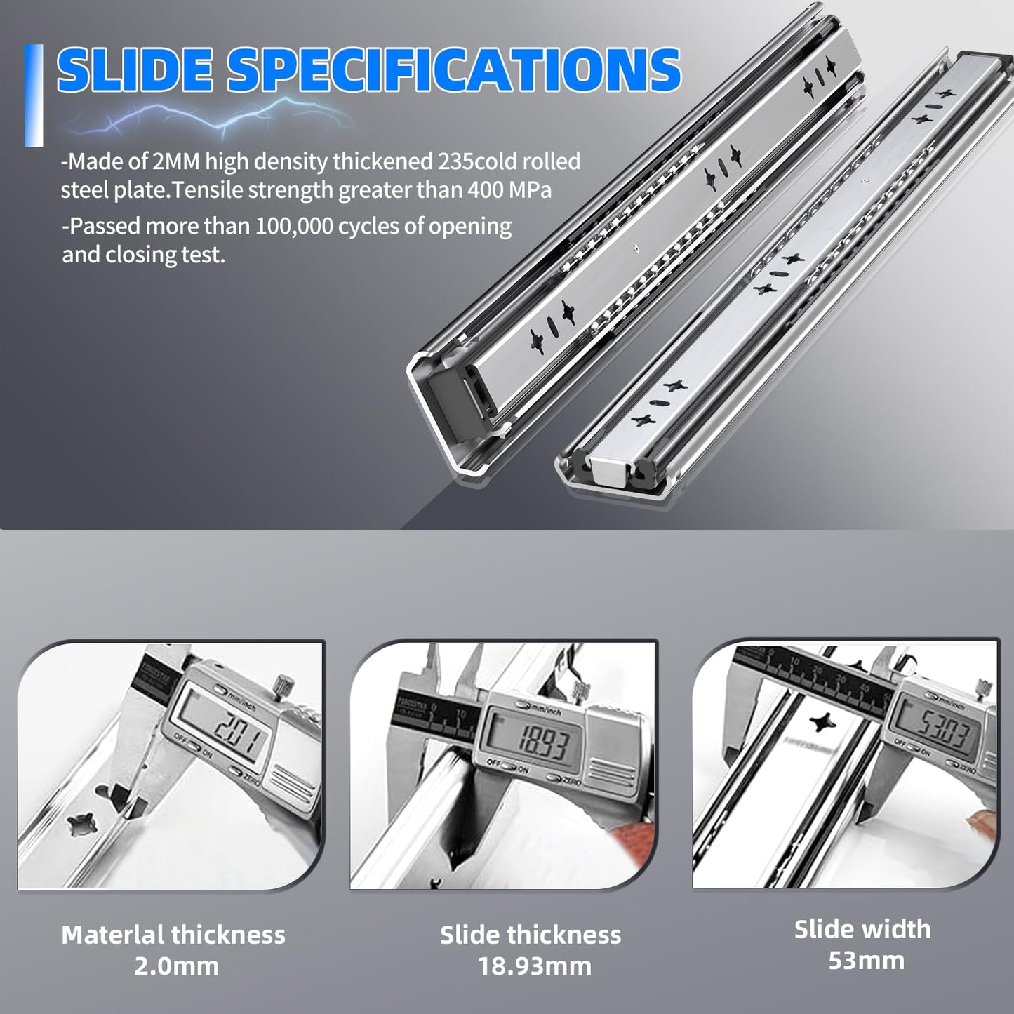 SLIDEWAY 260 Lbs Heavy Duty Drawer Slides 1 Pair 8 10 12 14 16 18 20 24 26 30 32 40 Inch Full Extension Ball Bearing Sliding Rails Cabinet Runners Tracks Tool Box Glides (53mm Wide)-10"