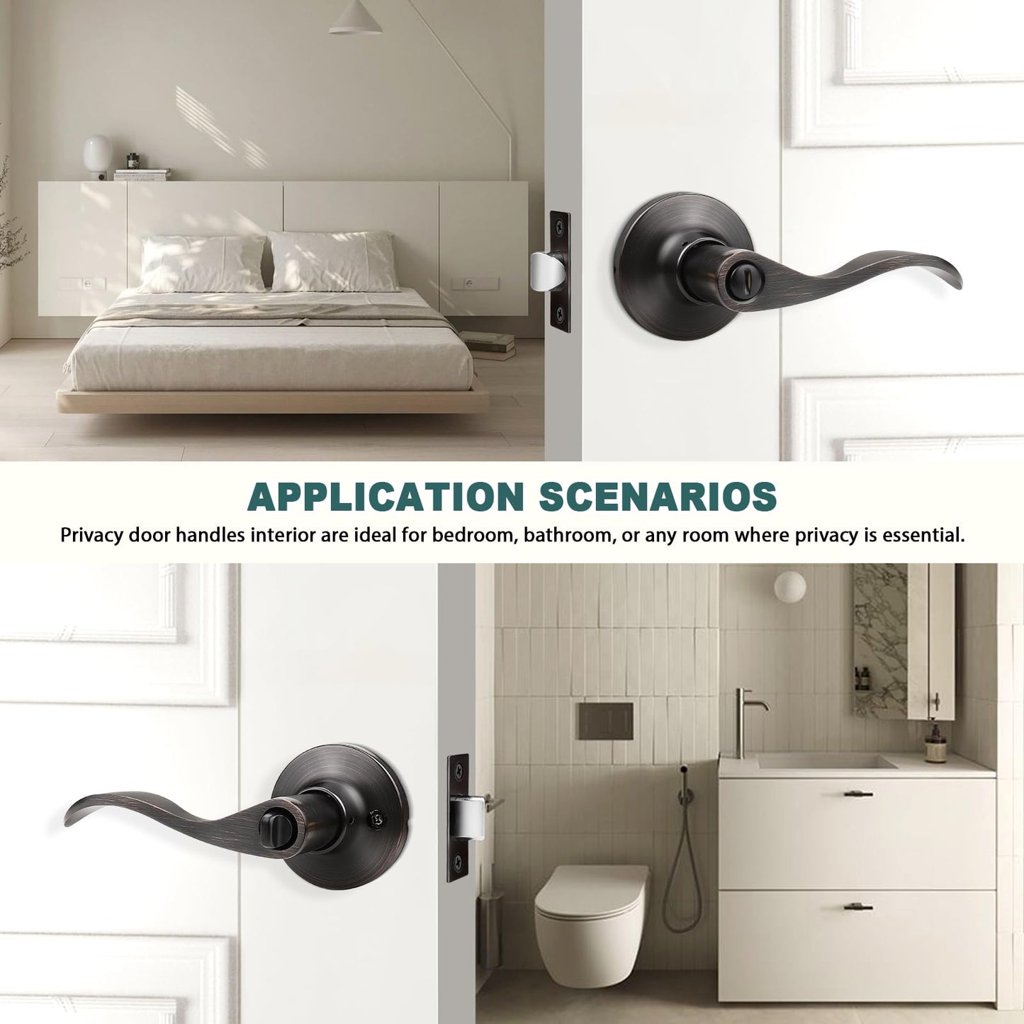 GOBEKOR 8 Pack Privacy Door Handles - Oil Rubbed Bronze Interior Door Handles with Lock Wave Lever for Bedroom Bathroom