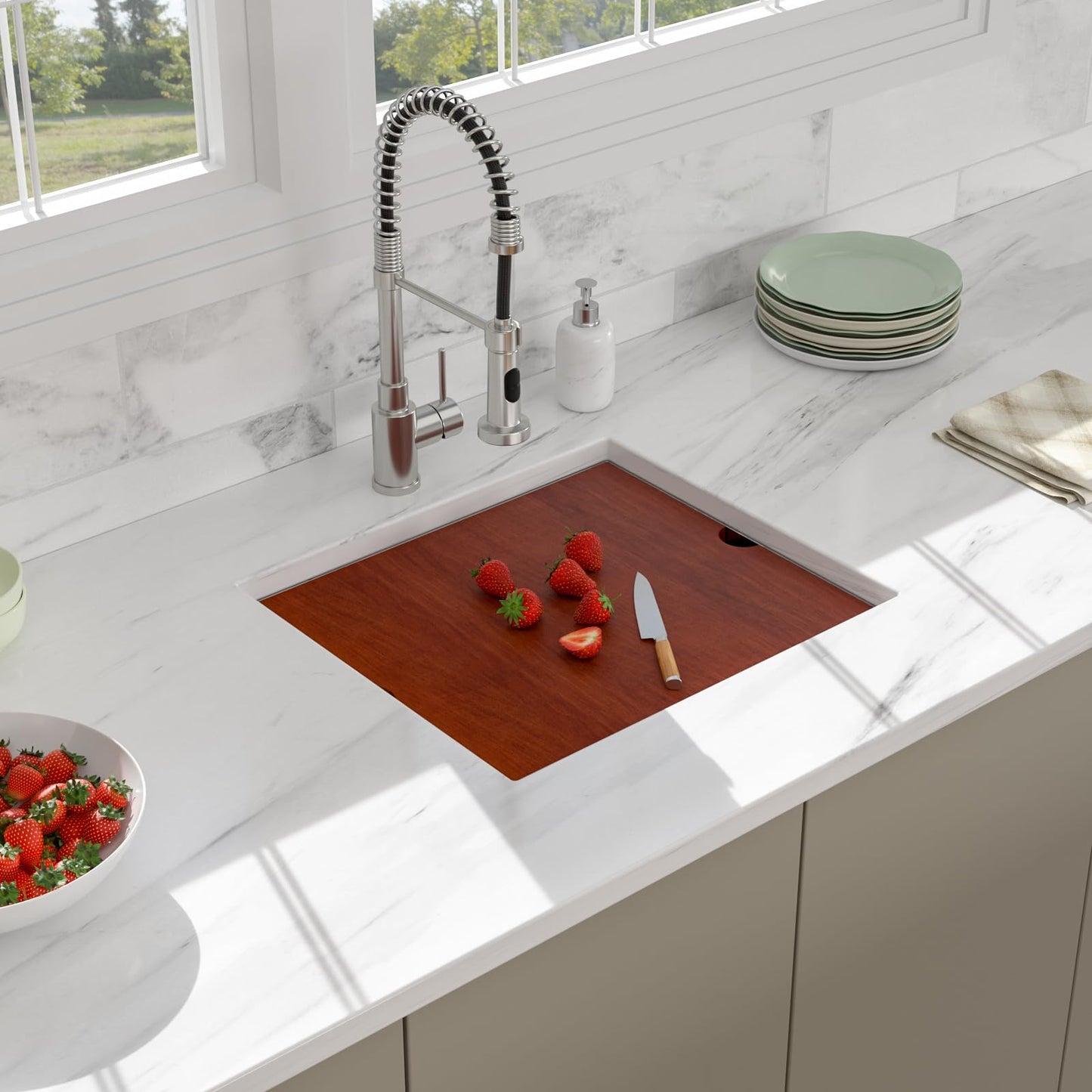 21 Undermount Bar Sink - Beslend 21x19 Inch Stainless Steel Bar Sink 16 Gauge Fully Covered Workstation Sinks RV Sinks 10 Inch Deep Under Counter Single Bowl Basin with Cutting Board