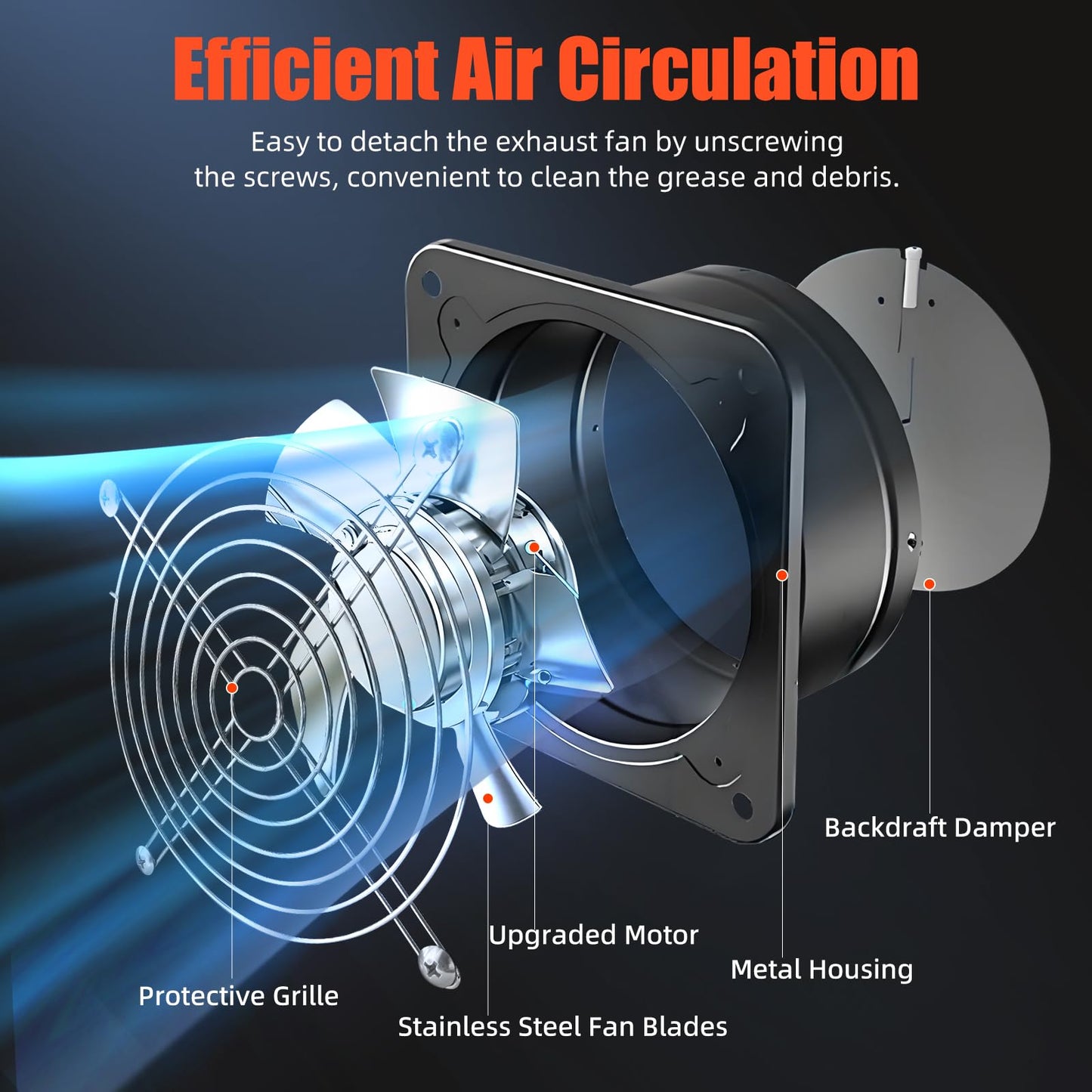 8 Inch Exhaust Fan with Speed Controller, 700CFM Wall Mount Exhaust Fan for Kitchen, Metal Ventilation Extractor Fan with Damper for Bathroom, Garage, Attic, Shop, Pet Room, Smoking Room, Basement