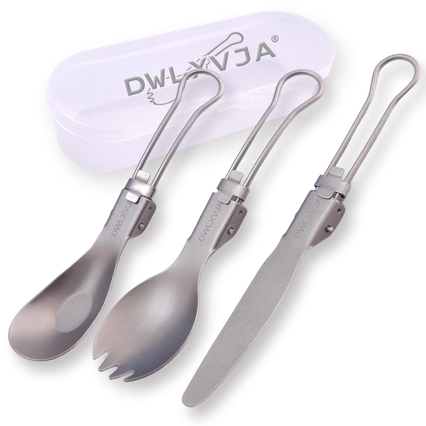 DWLXVJA Titanium Camping Utensils Set, 3-Piece Foldable Spork Spoon Knife with Case, 0.15lb Lightweight Travel Flatware for Backpacking Outdoor Hiking Office Lunch, Reusable Eco-Friendly Gift