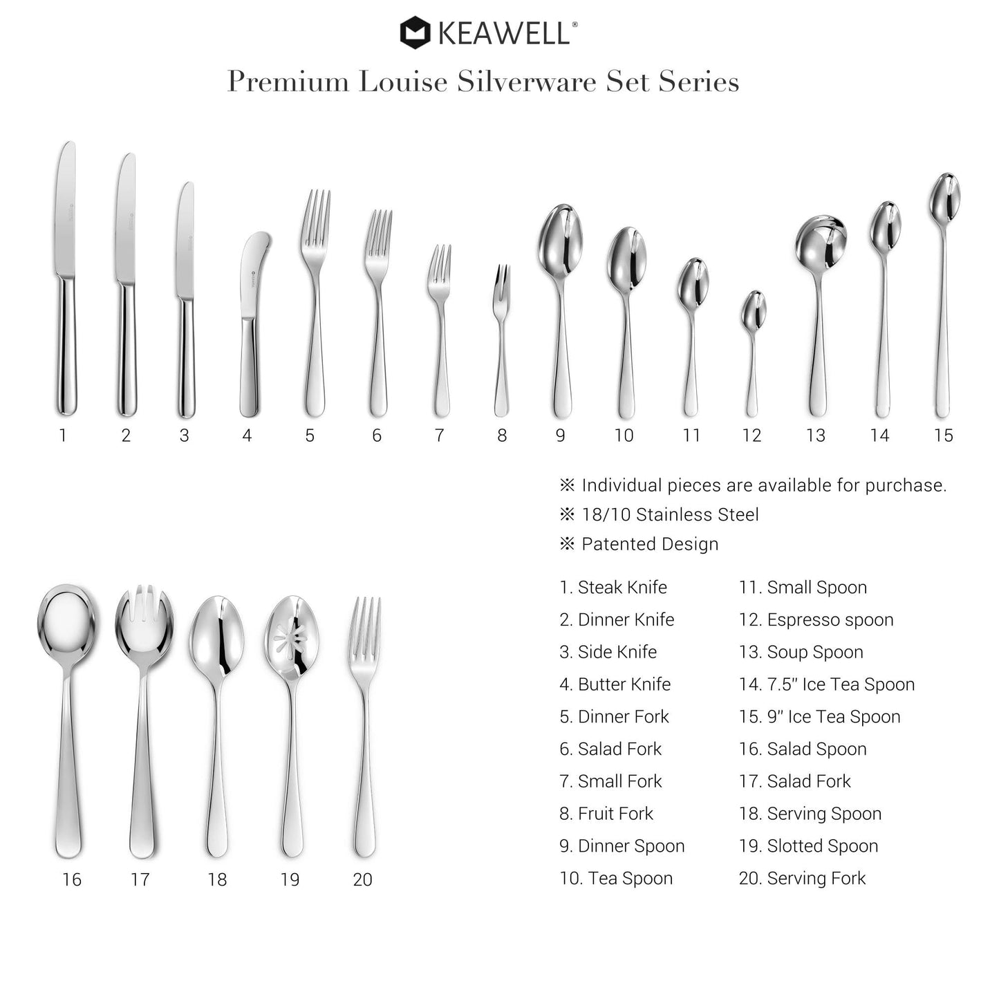KEAWELL Premium 7" Louise Soup Spoons, 18/10 Stainless Steel, Dishwasher Safe (4)