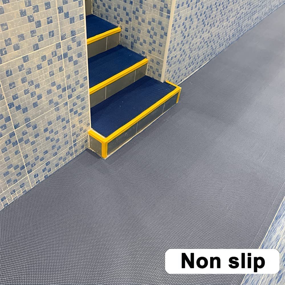 jxgzyy Commercial Drainage Mat PVC Non Slip Wet Area Commercial Floor Mat 3x16.4 Ft 0.22'' Thick Pool Drain Floor Mat Roll for Restaurant Bars Bathroom Patio Outdoor Indoor Rug (Grey)