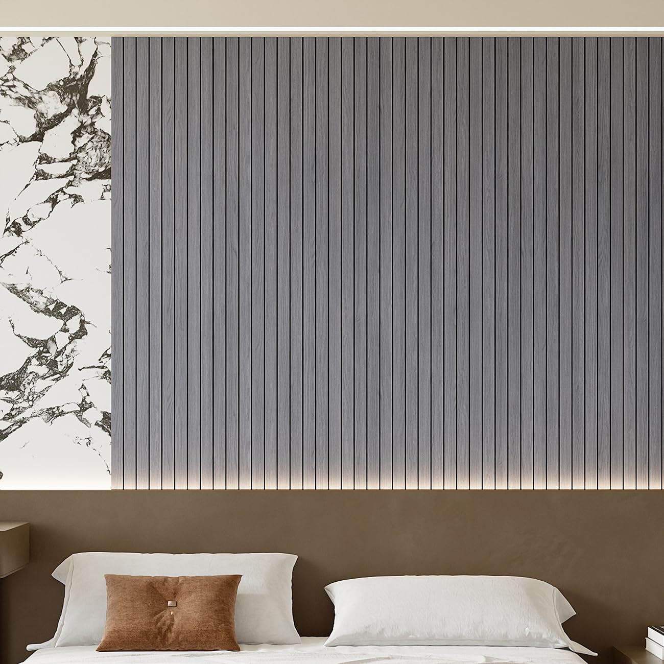 Yutianli PVC Slat Wall Panel Peel and Stick 236"x 15.7" Faux Wood Slat Panel Artificial Oak Wood Grain Self-Adhesive Soundproof 3D Wall Panel for Walls and Ceilings