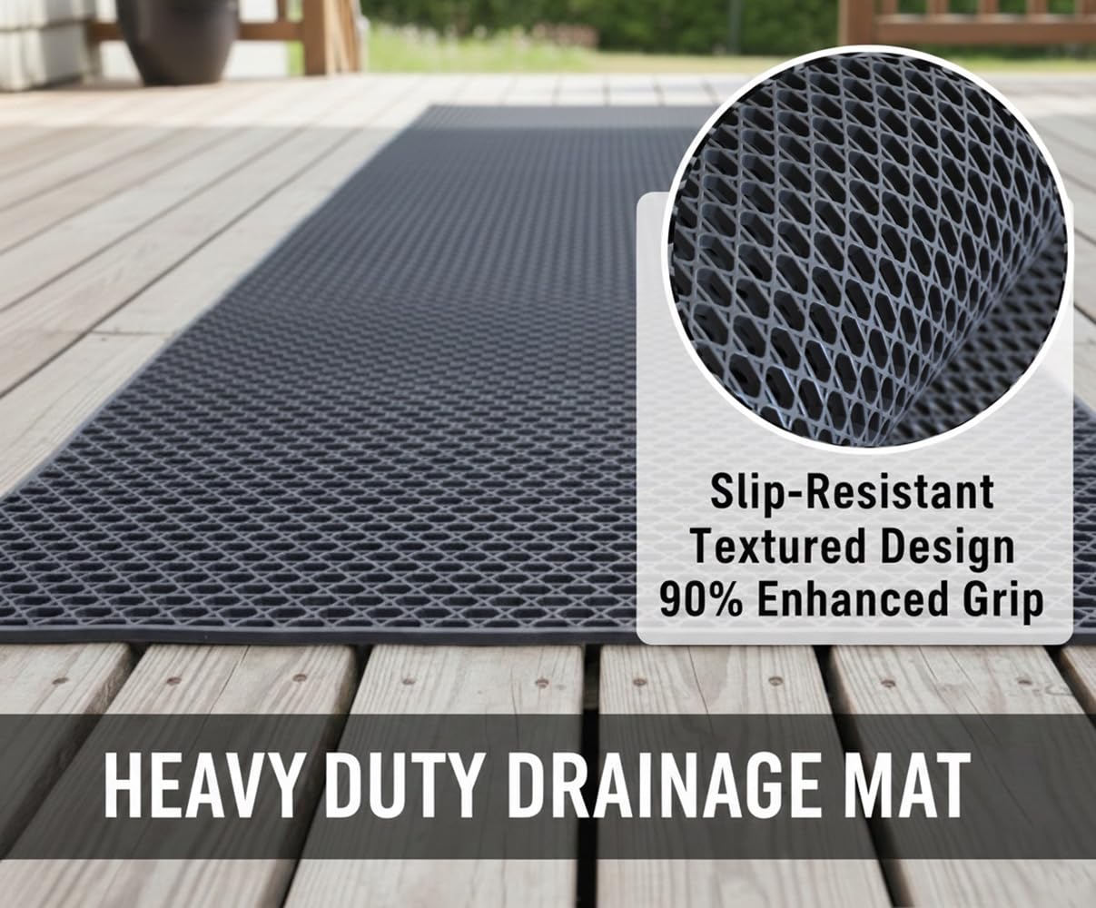 PVC Drainage Floor Mat Non-Slip Commercial Wet Area Mat for Outdoor and Indoor Restaurant Kitchen Bar Swimming Pool Splash Matting Water Drain Flooring Mat (Black, 3FTX16.4FT)