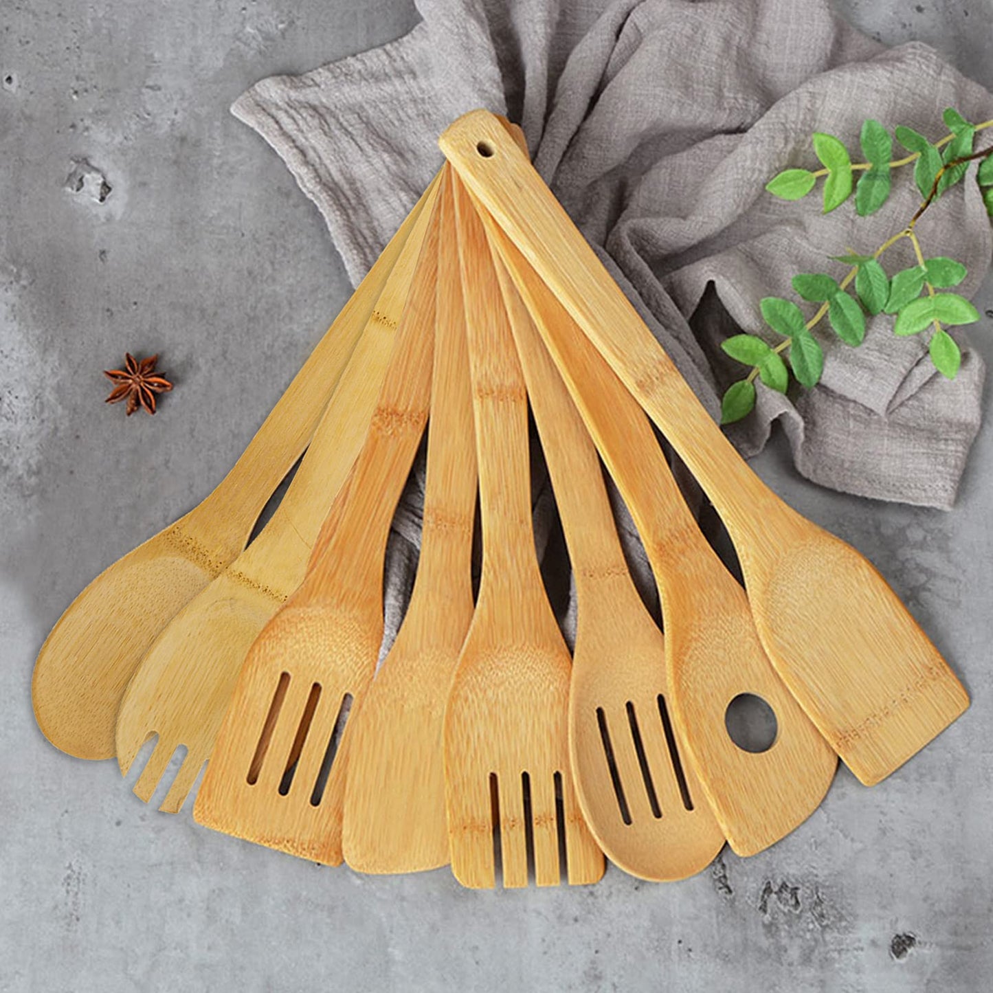 DEAYOU 16 PCS Bamboo Kitchen Utensils, Wood Spoons Spatula Set for Cooking, Nonstick Natural Cooking Utensils for Cookware, Wok, Everyday Use, Mothers Day Gifts, Housewarming Gifts