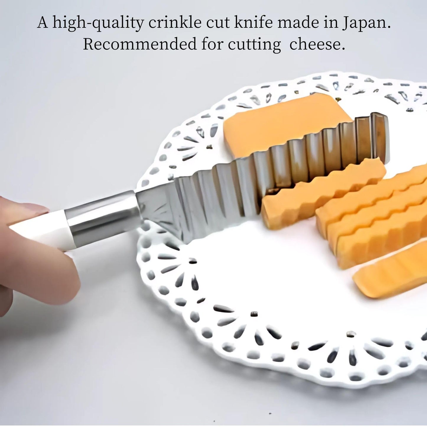 Seki Japan Cheese Knife, Crinkle Cut Knife, Ideal for Soft Foods Like Cheese, Boiled Eggs, and Fruits, 3.9 inches Stainless Steel