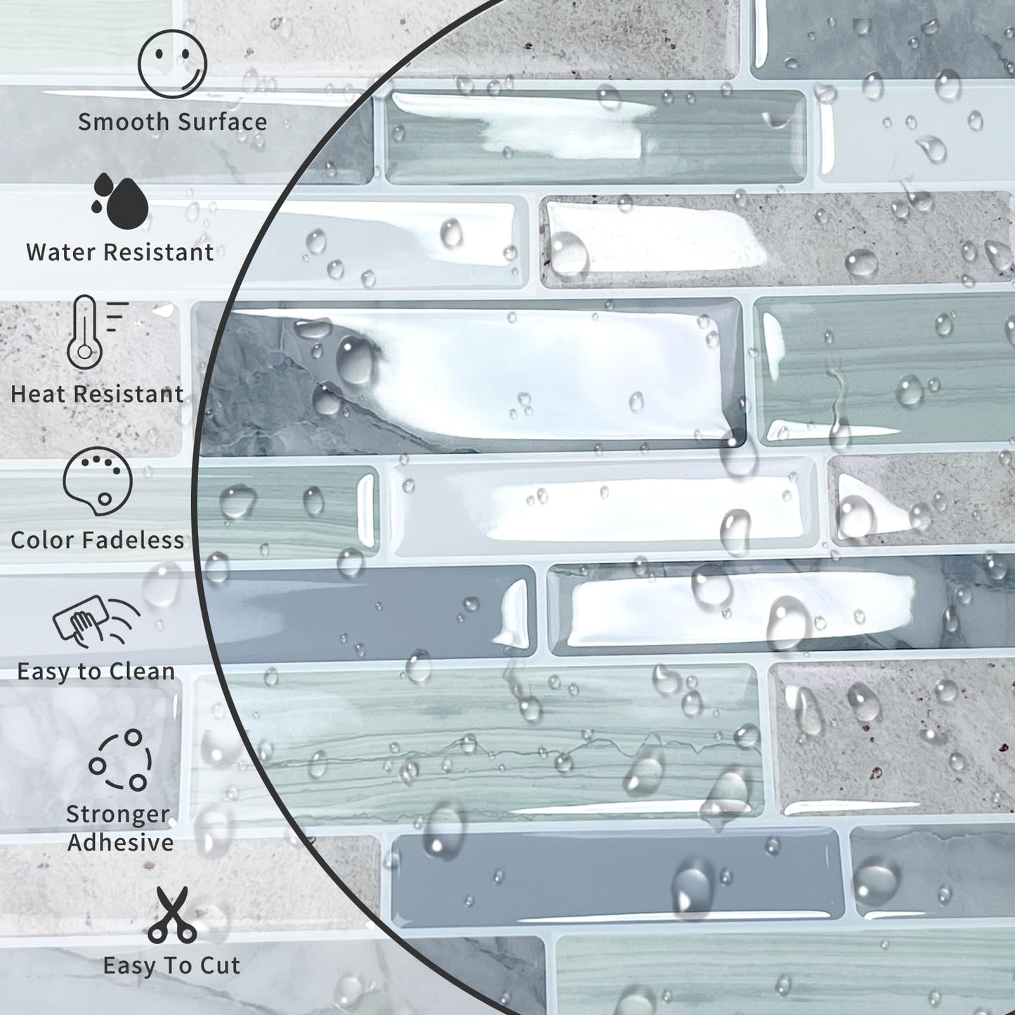 10-Sheet Peel and Stick Kitchen Backsplash Tiles, 3D Waterproof Self Adhesive Wall Tile Stick on Backsplash for Kitchen and Bathroom(Sage Green,12"×12")