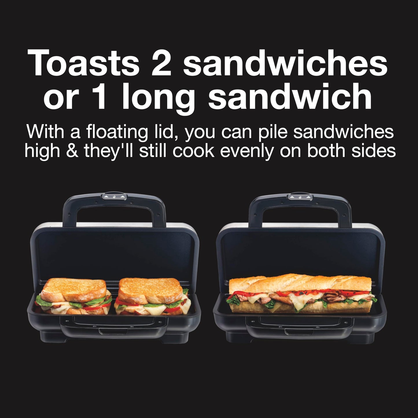 Proctor Silex Deluxe Hot Sandwich Maker With Easy-Clean Durable PFAS-Free Nonstick Ceramic Plates, Fits up to 2 Grilled Cheese, Ruebens, Tortas or Subs, Stainless Steel (25415MN)