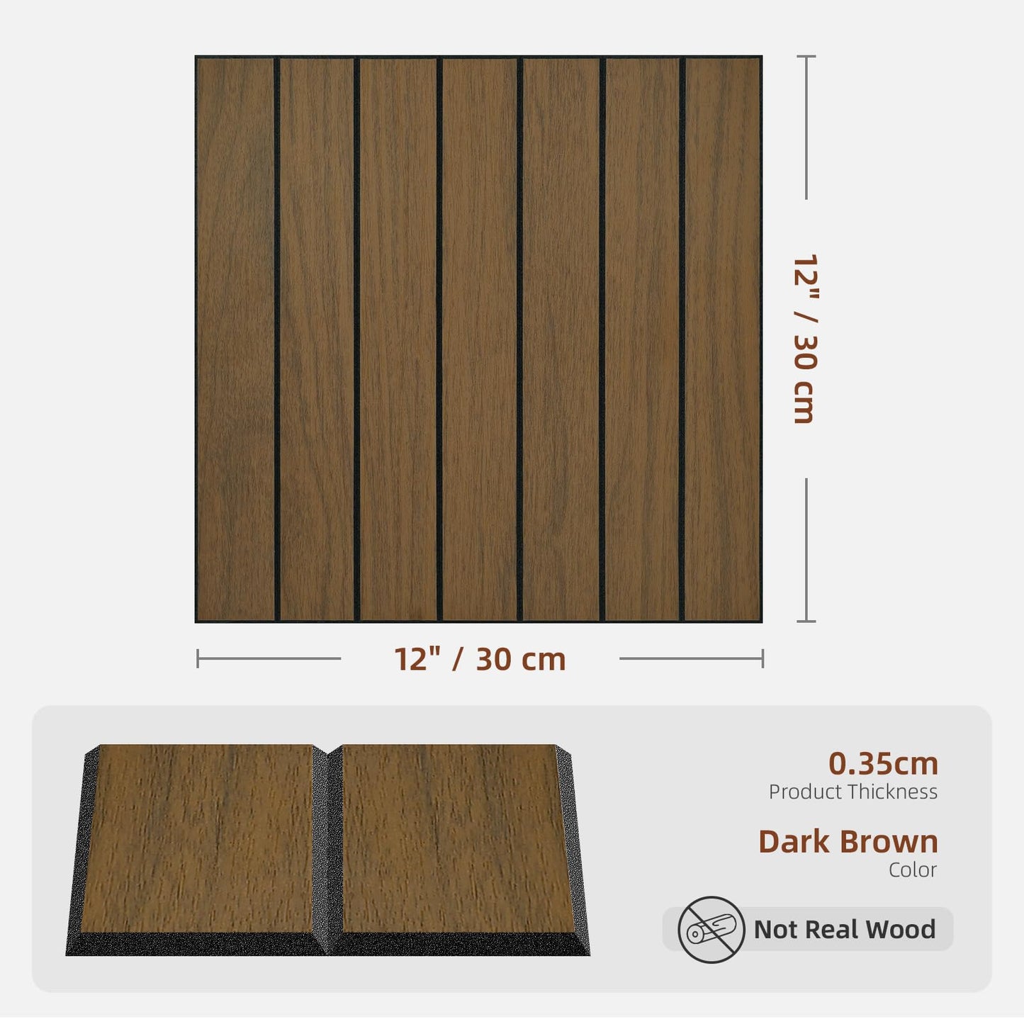 WADILE Peel and Stick Wood Slat Wall Panels 12"x12" (30×30cm) Decorative PVC Soundproof Self-Adhesive for Living Room Bedroom Accent Wall – 10 Pack