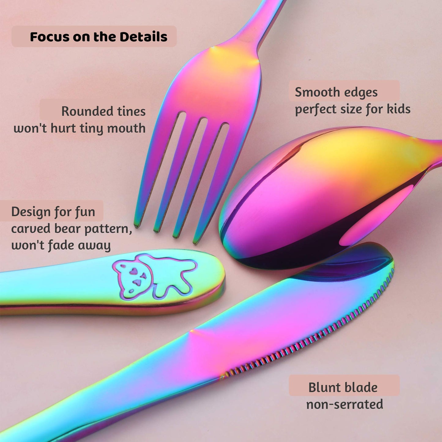 Stainless Steel Kids Silverware with Training Chopsticks, 8 Pieces Rainbow Toddler Utensils for 4-12 Years Old, Food Grade Metal Kids Utensils Set, Children Safe Flatware, Dishwasher Safe, Poylim