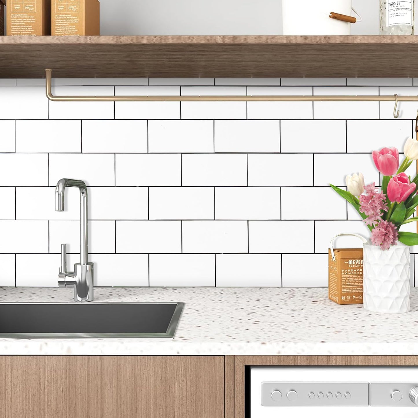 Havenly Peel and Stick Backsplash Tile for Kitchen & Bathroom Walls (White, 10 Tiles - 9.7 sq. ft. (0.9 m²))