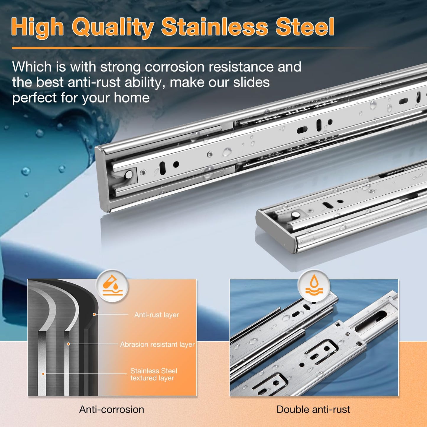 YENUO Soft Close Stainless Steel Full Extension Drawer Slides Side Mount 10 12 14 16 18 20 22 24 inch Ball Bearing Rails Track Guide Glides Runners Heavy 100 lb (Stainless Soft Close-1 Pair, 20 Inch)