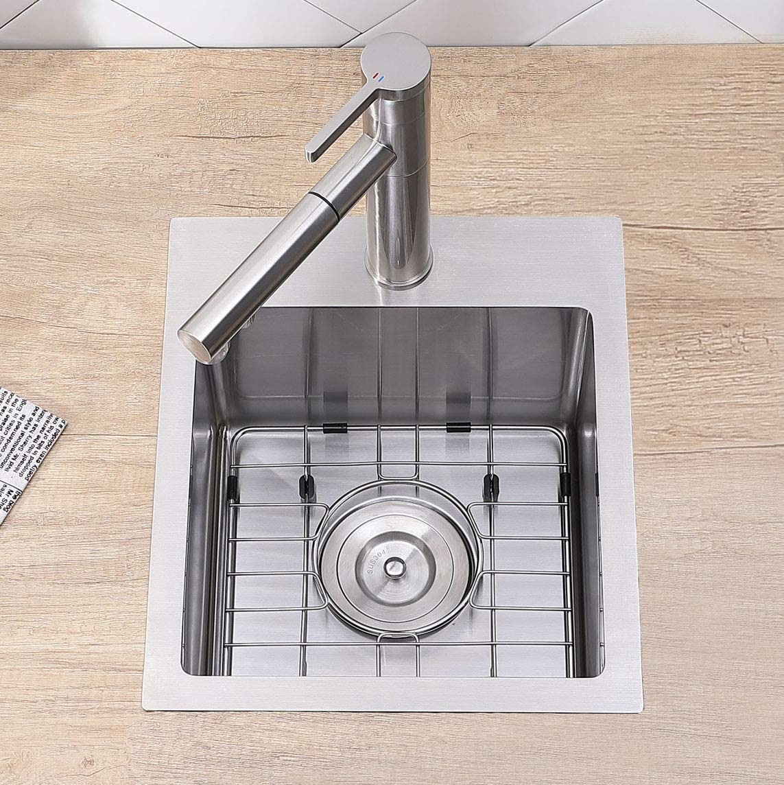 VCCUCINE Bar Sink Drop in,13x15 Inch Topmount RV Small Kitchen Sink,Handmade Stainless Steel Wet Bar Sink,Outdoor Single Bowl,Brushed Nickel Prep Sink with Accessories