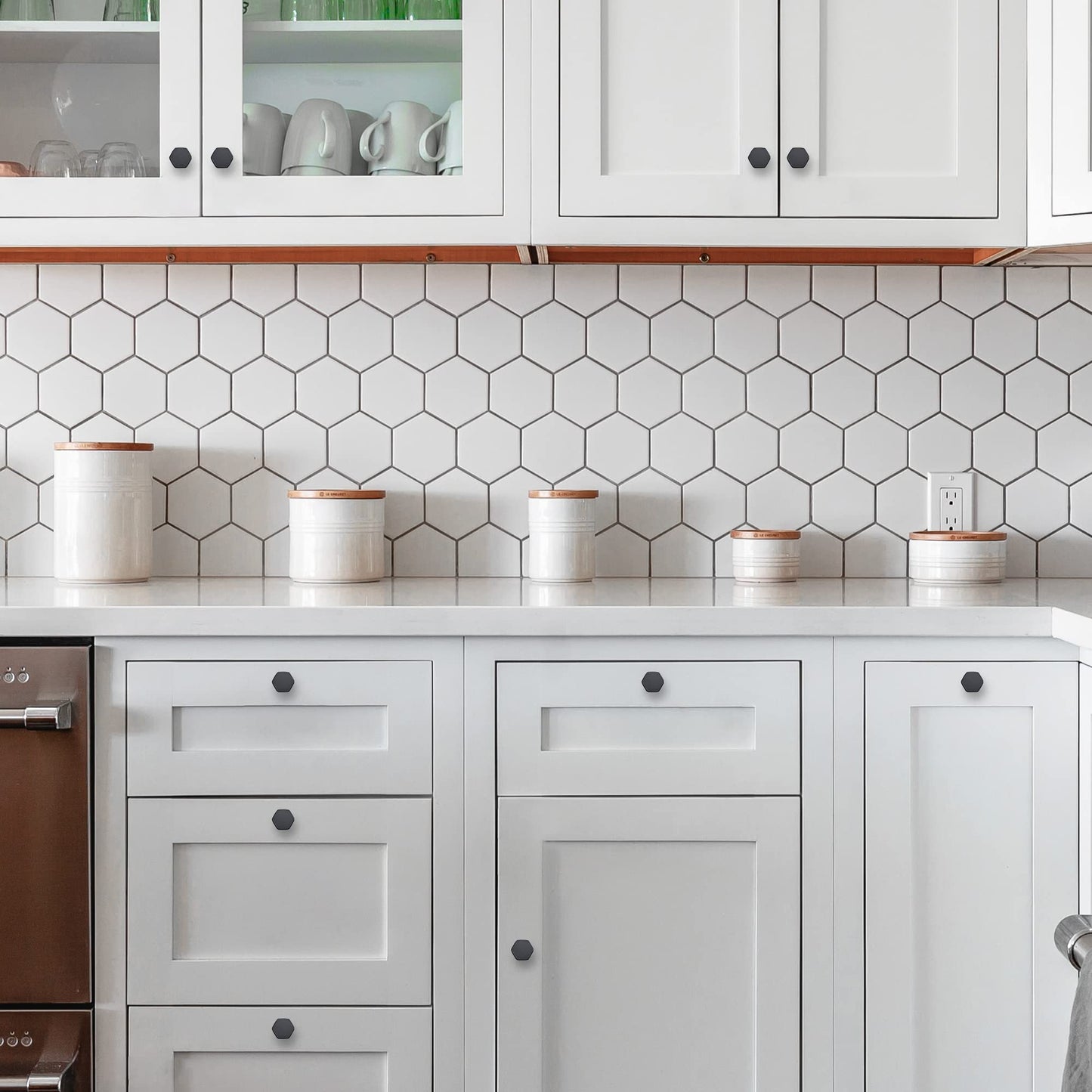 Home Expert Black Cabinet Knobs 1 Pack Solid Kitchen Cabinet Knobs Hexagon 1.1'' Flat Black Knobs for Kitchen Cabinets and Drawers Matte Black Dresser Knobs