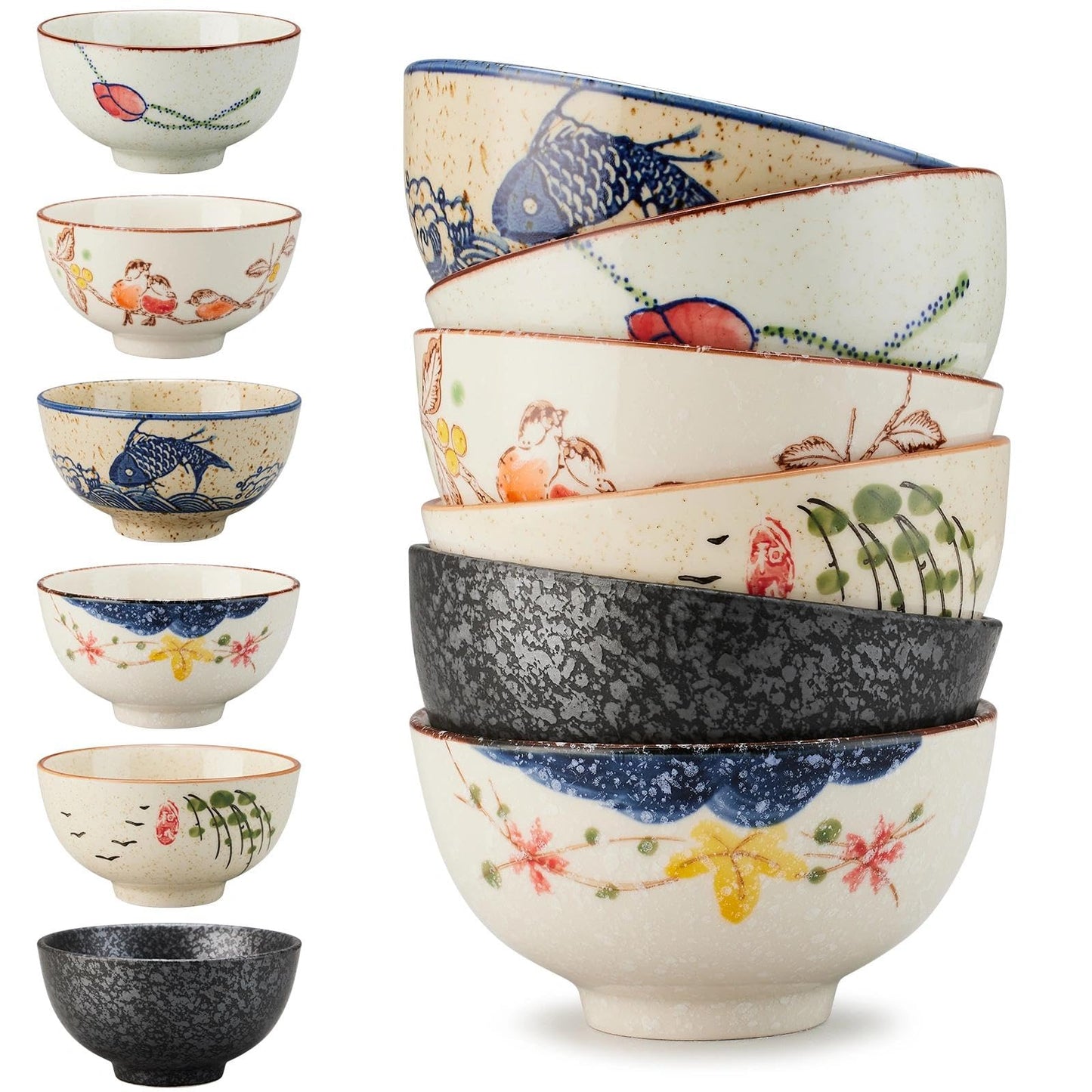 Cereal Bowls Set of 6，10 Oz Ceramic Soup Bowls,4.5 inch Color Kitchen Bowl for Cereal, Salad, Soup, Dessert, or Snacks (6-piece set)