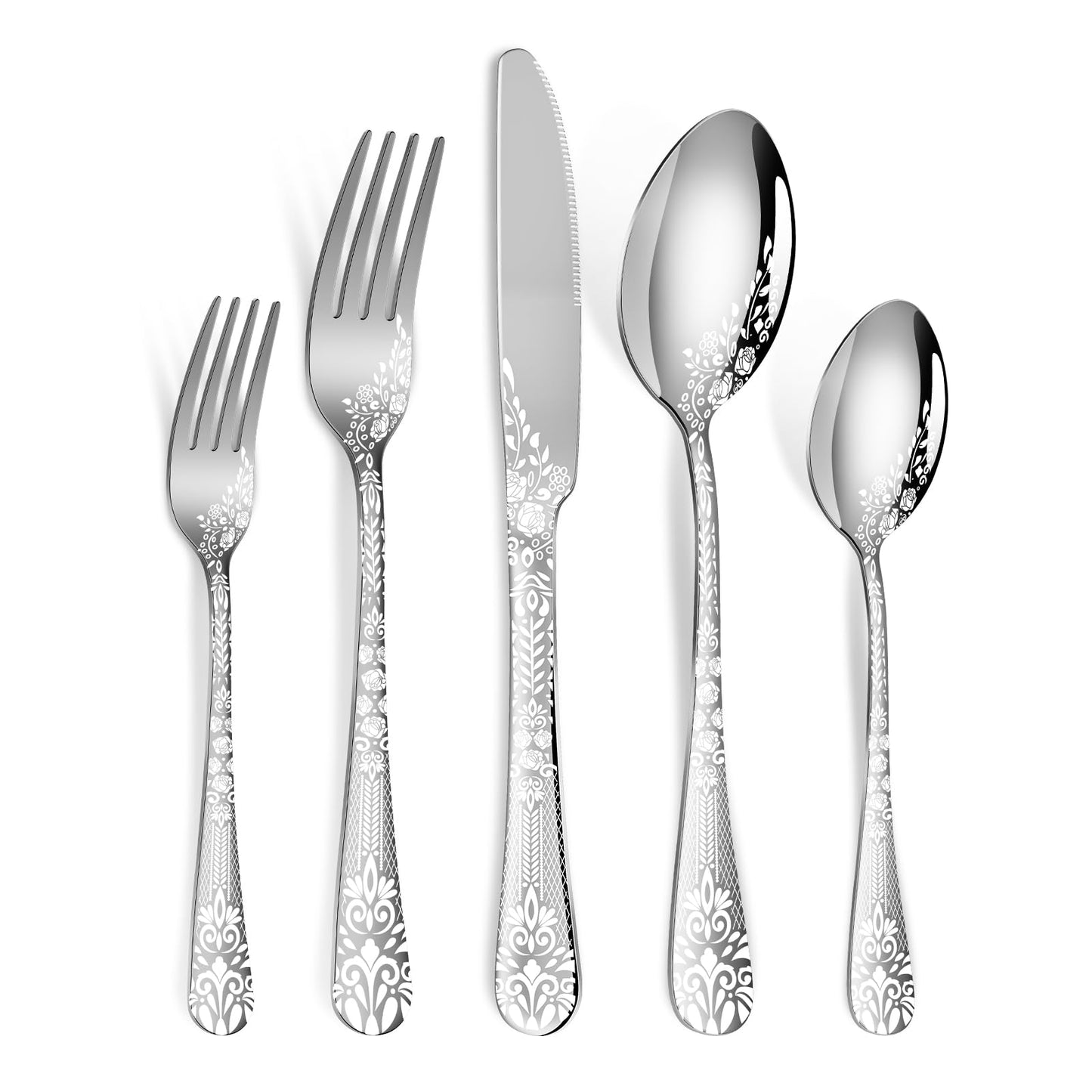 40 Piece Silverware Set, Stainless Steel Flatware Cutlery Set Service for 8, Mirror Polished Tableware Eating Utensils Set for Home Kitchen, Include Knife Fork Spoon Set, Dishwasher Safe