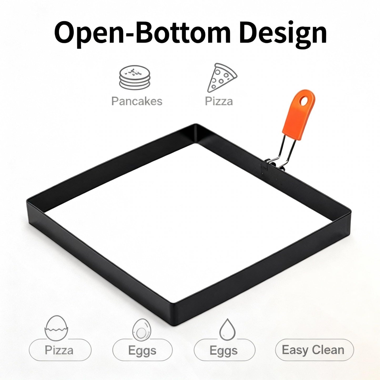 Square Egg Rings for Frying Eggs – 2 Pack 8 Inch Non-Stick Breakfast Sandwich Egg Molds, Round & Square Egg Shaper for Griddle, Pancake, Omelette, Easy to Clean & Dishwasher Safe (A)