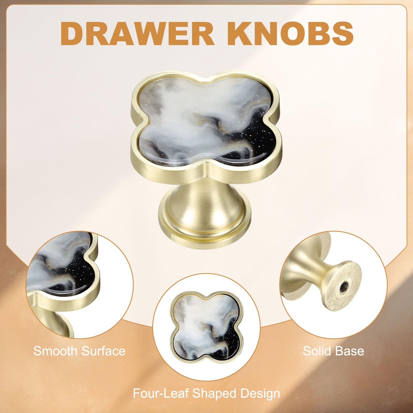 uxcell 6Pcs Drawer Knobs, Zinc Alloy Decorative Four-Leaf Pull Handles with Screws for Furniture Dresser Wardrobe Cupboard, Pearl Gray