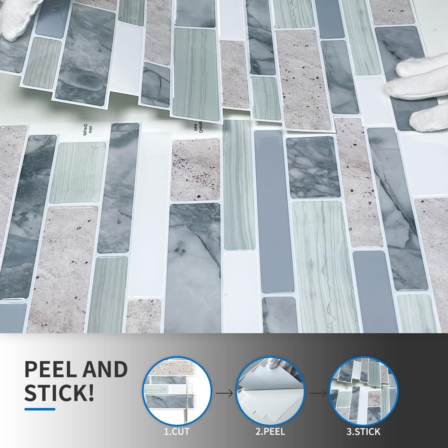 10-Sheet Peel and Stick Kitchen Backsplash Tiles, 3D Waterproof Self Adhesive Wall Tile Stick on Backsplash for Kitchen and Bathroom(Sage Green,12"×12")