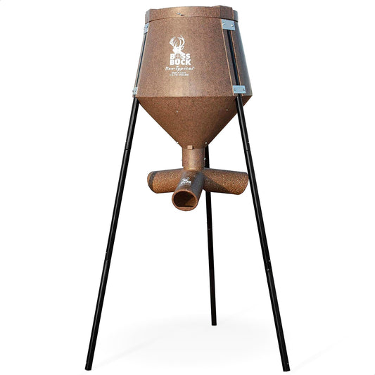 Boss Buck Gravity Deer Feeder for Game & Hunting w/Adjustable Flow, 200 lb Corn Capacity - All-Season Automatic Wildlife Feeding System with 75-Inch Galvanized Legs and 3-Way Feed Ports