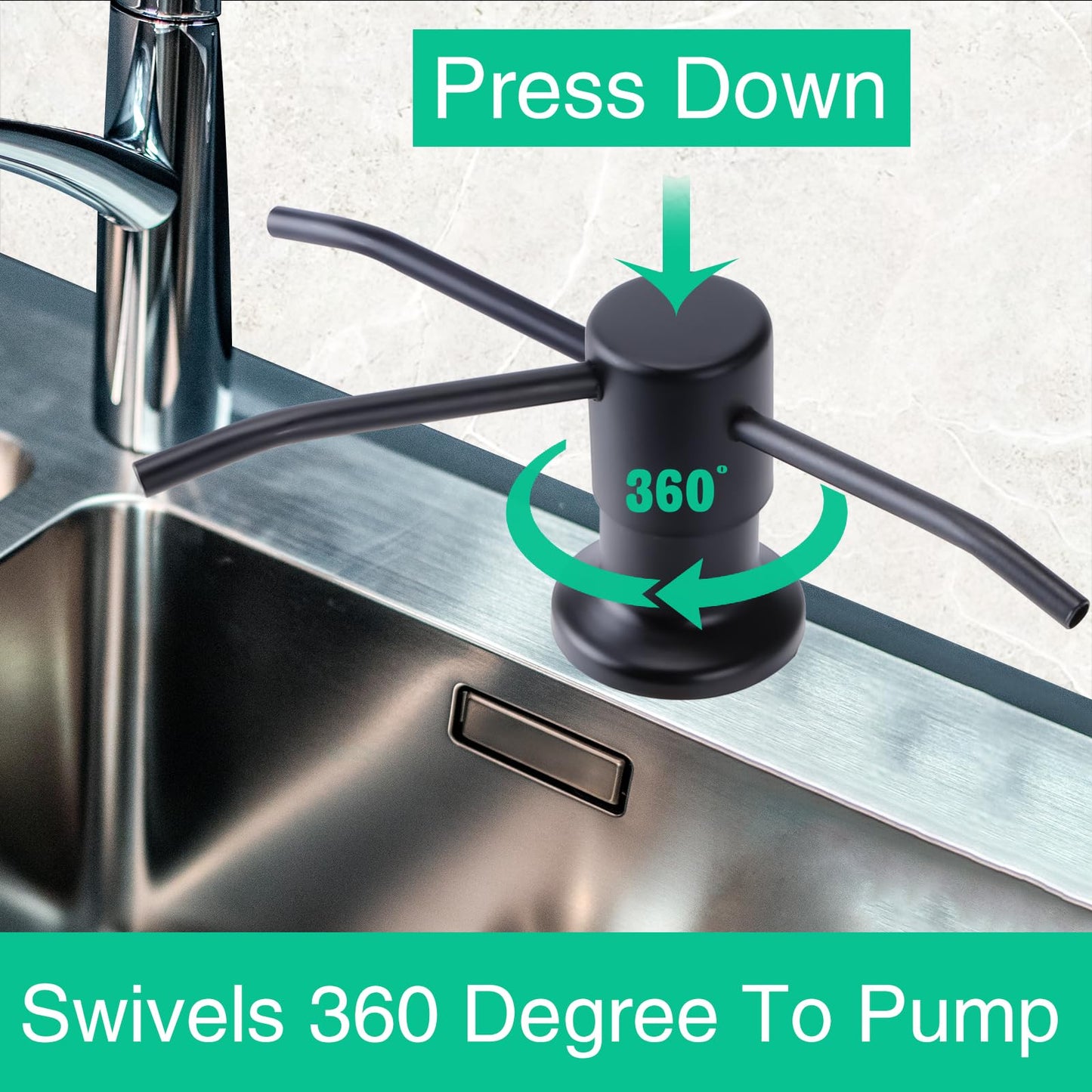 Soap Dispenser for Kitchen Sink, Built in Sink Soap Dispenser, Countertop Soap Dispenser Pump with 47" Extension Tube kit, No Need to Fill Little Bottle Again, Black