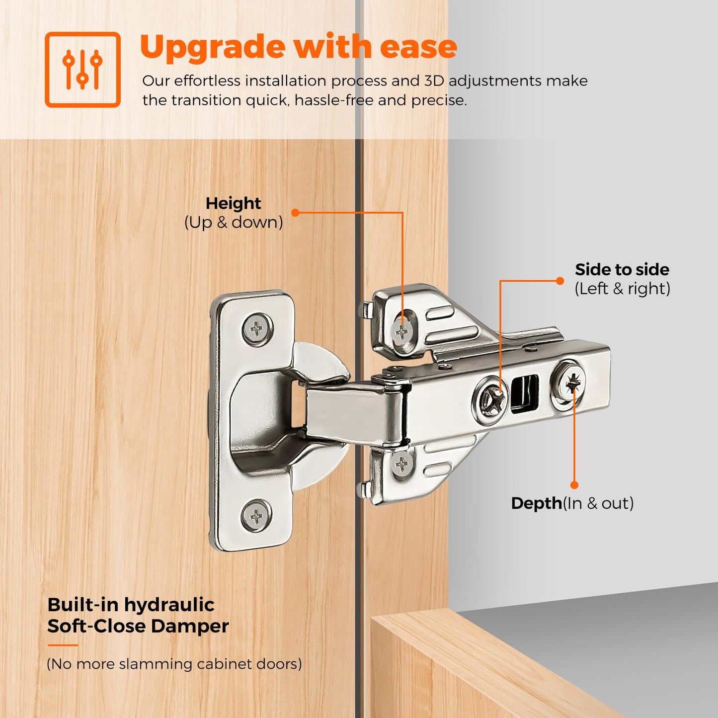 JOY DECOR Full Overlay 10 Packs (5 Pairs) Concealed Kitchen Cabinet Hinges 105 Degree Soft Close Adjustable Cabinet Door Hinges for Face Frame Cabinet