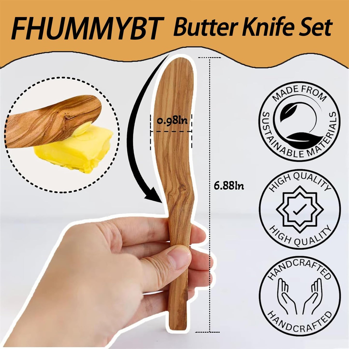 Olive Wooden Butter Knife Spreader, Handmade 6.8 Inch Peanut Butter Knives for Jam, Cheese, Cream, Bread Sandwich Spreaders, Mini Spreader Serving Utensil Set for Breakfast Picnic (3PCS Butter Knives)