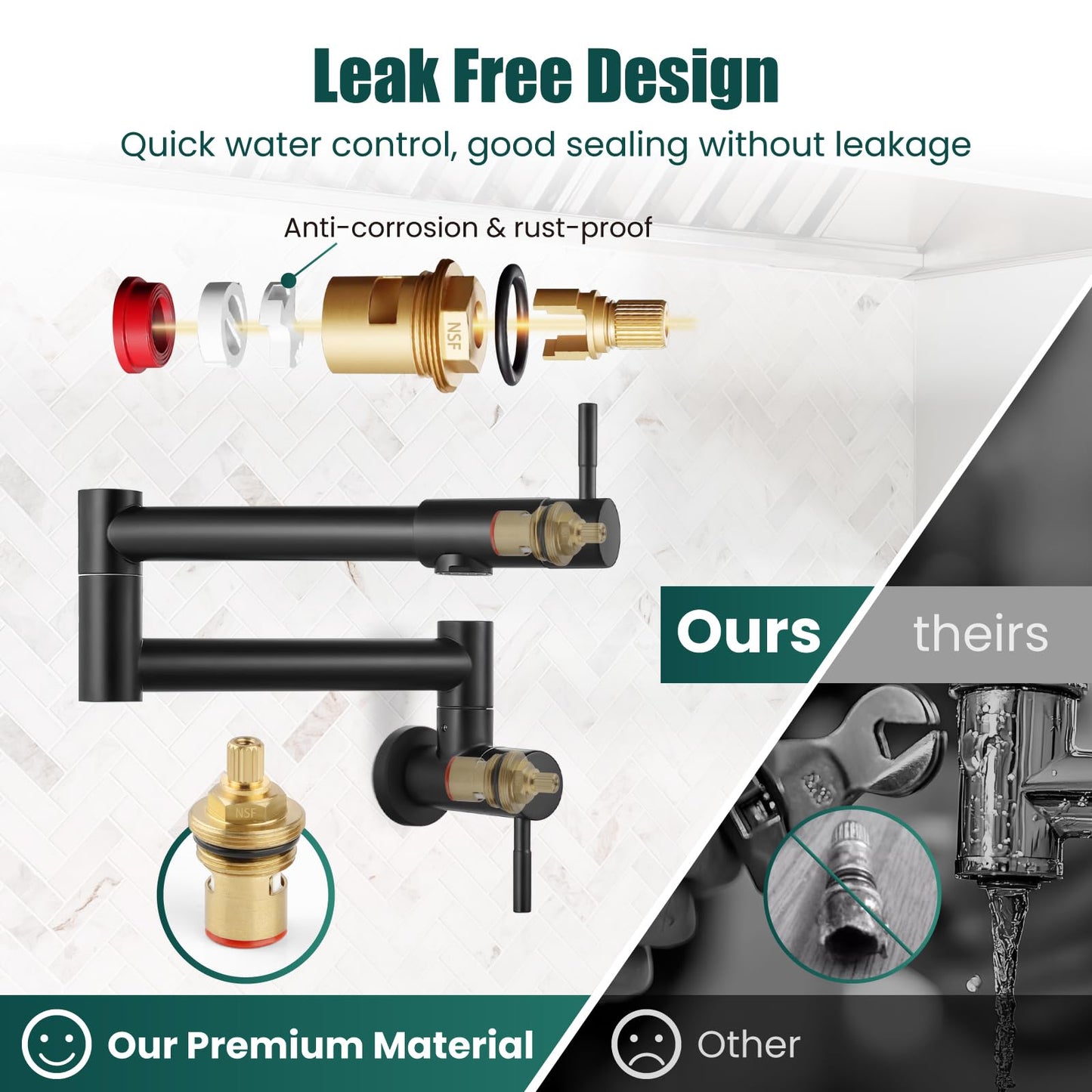 Heyalan Pot Filler 19 Inch Wall Mount Folding Stretchable Kitchen Restaurant Faucet Stainless Steel Pot Filler Double Joint Swing Arm Two Handles Commercial NPT,Straight Handle,Matte Black
