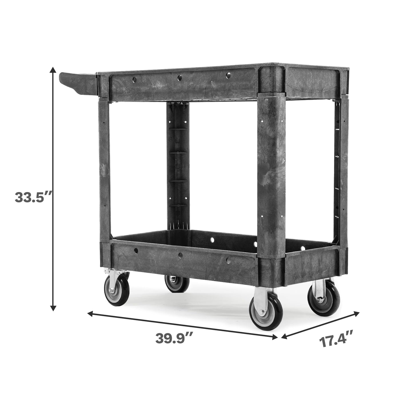 DWVO 2 Tier Utility Cart on Wheels, 550 lbs 2 Shelf Heavy Duty Plastic Rolling Carts, 40 x 17 in Plastic Tool Cart Work Cart with Locking Swivel Wheels & Handle for Warehouse Garage School & Office