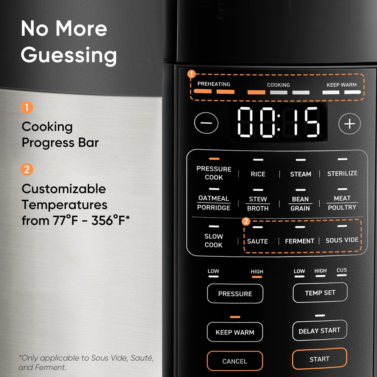 COSORI Pressure Cooker 6QT, Stainless Steel, 9-in-1 Multi Cooker, 12 Safety Features, Ceramic Inner Pot, Rice, Slow Cook, Sous Vide, Saute, 1100W